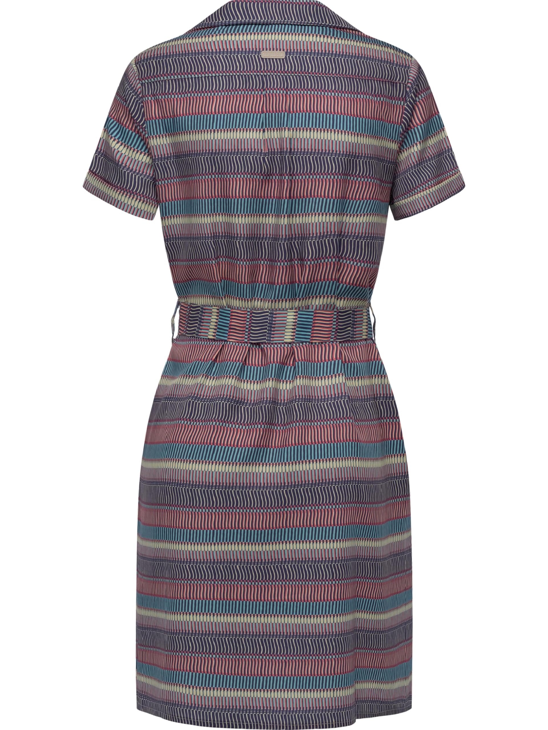 Ragwear Damen gemustertes Sommerkleid Kurzarm Midikleid mit Durchgehender Knopfleiste und Stoffgürtel Sawira YOUMODO XS-XXL