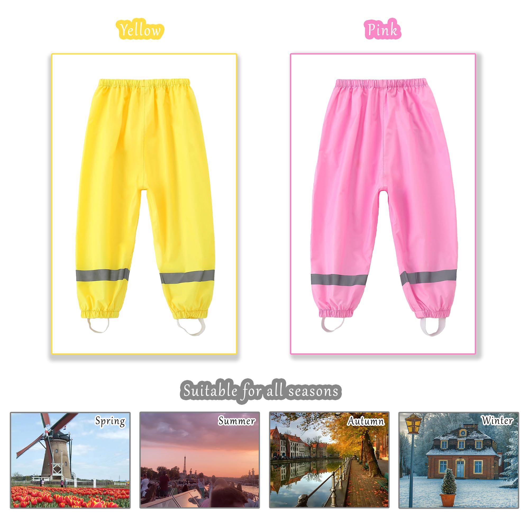 Pantalones Impermeables para Niños Niñas Pantalón de Lluvia Finos con Reflectantes Pantalones de Barro Ligeros Transpirable Secado Rápido Casual Sobrepantalón Caminando Ciclismo para 1-8 Años