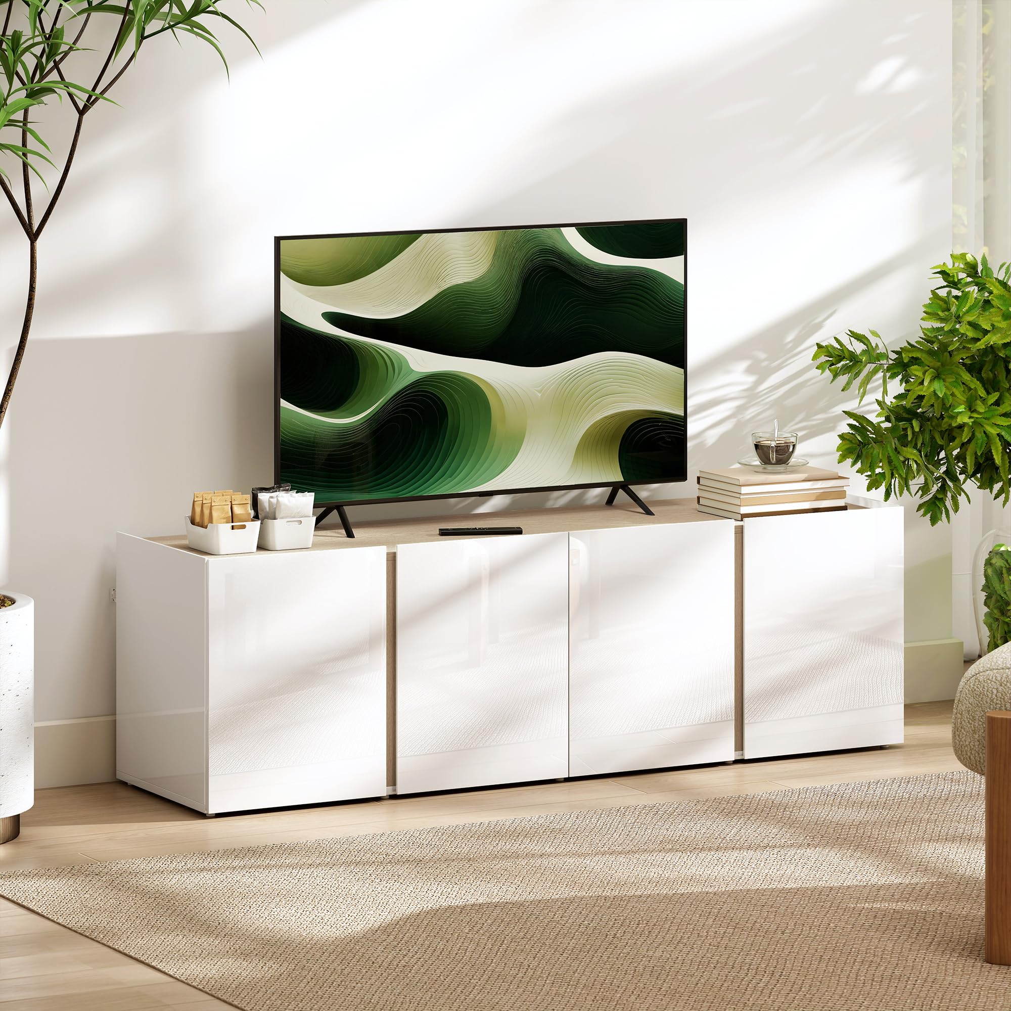 HOMCOM TV Schrank Lowboard für Fernseher bis 65 Zoll 135 cm lang Weiß