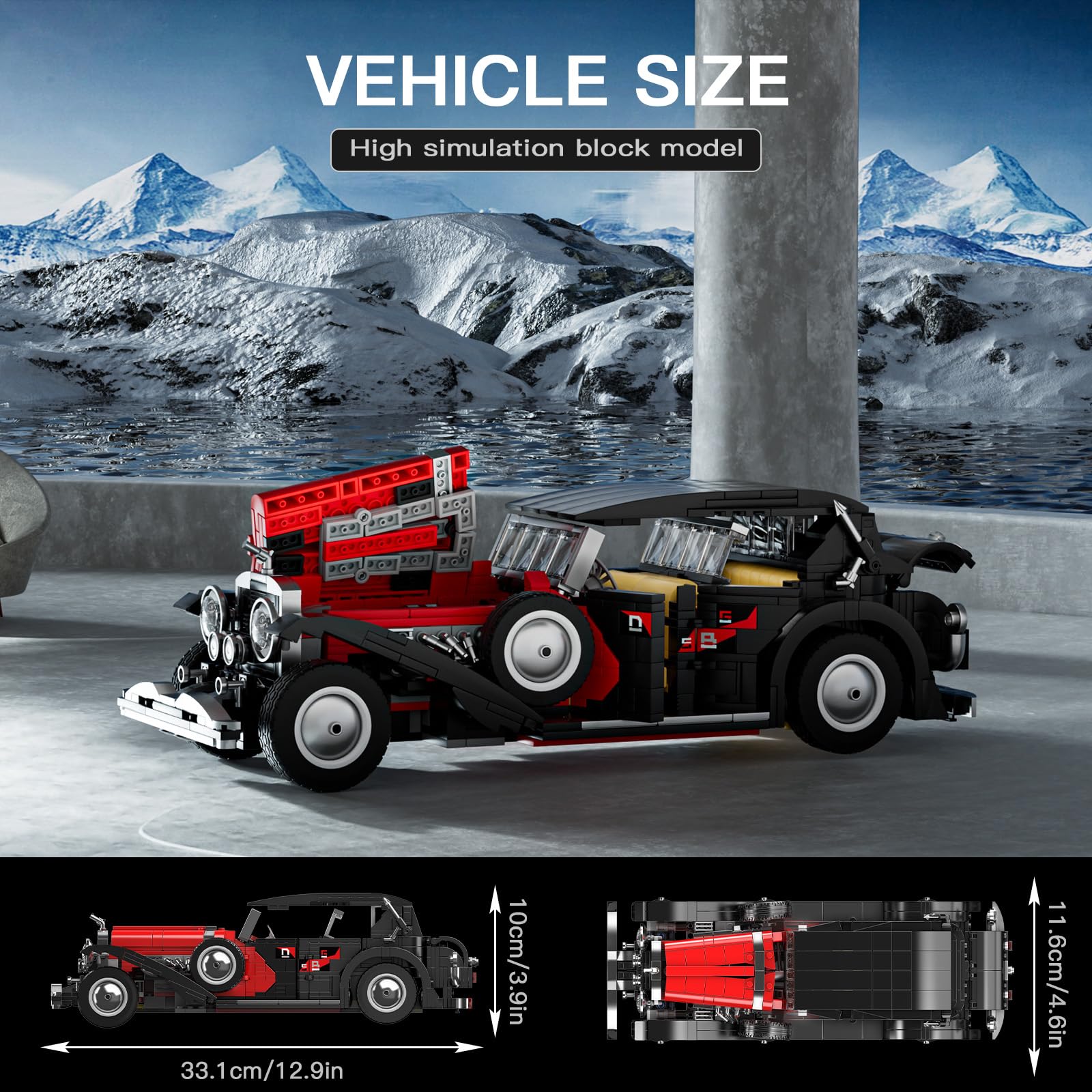 Mould King Classic Car Building Sets, 10114 Vintage Car Model Build and Display, Collectible Retro Antique Vehicle Toys, Car Kits for Adults and Boys Girls Kids Aged 14+(1380 Pieces)