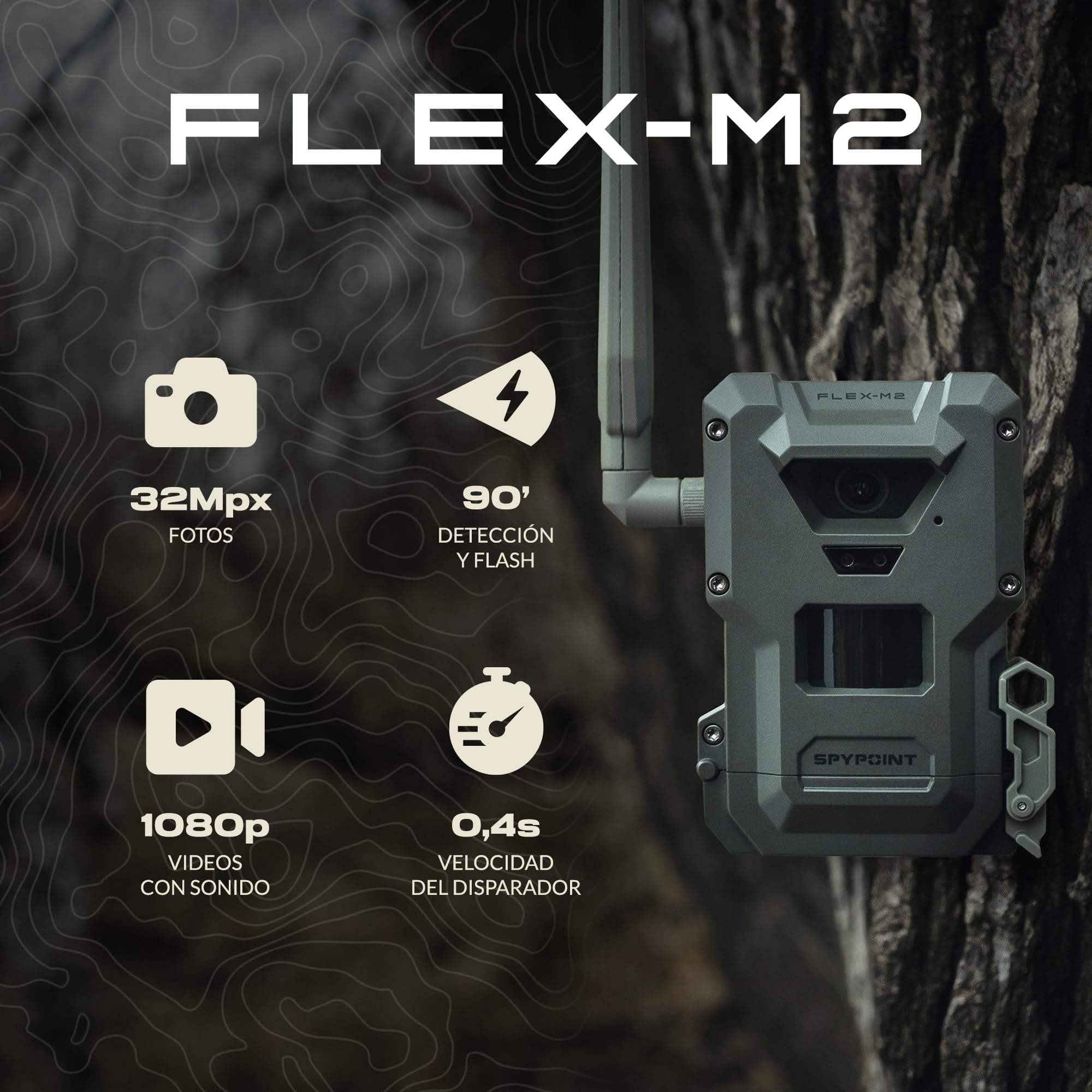 Spypoint FLEX-M2 - Fototrappola cellulare, GPS, visione notturna, Dual-SIM LTE, 32 Mp, Video in 1080p