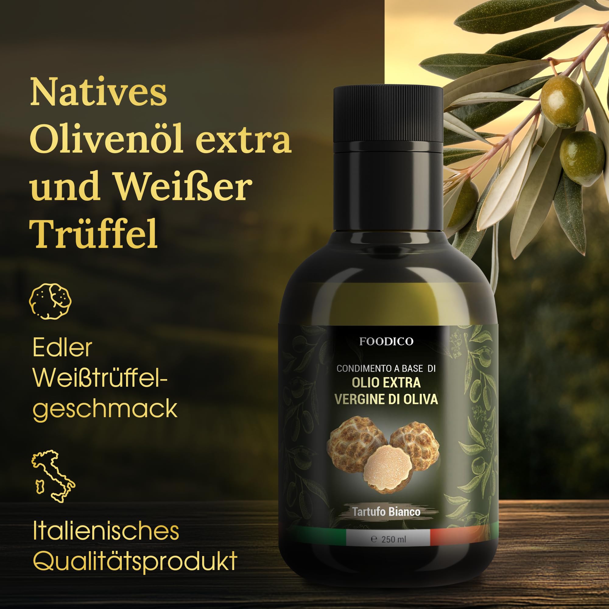 Foodico Weißes Trüffelöl | Italienisches Olivenöl Extra Vergine | mit weißem Trüffel | 250 ml - 4