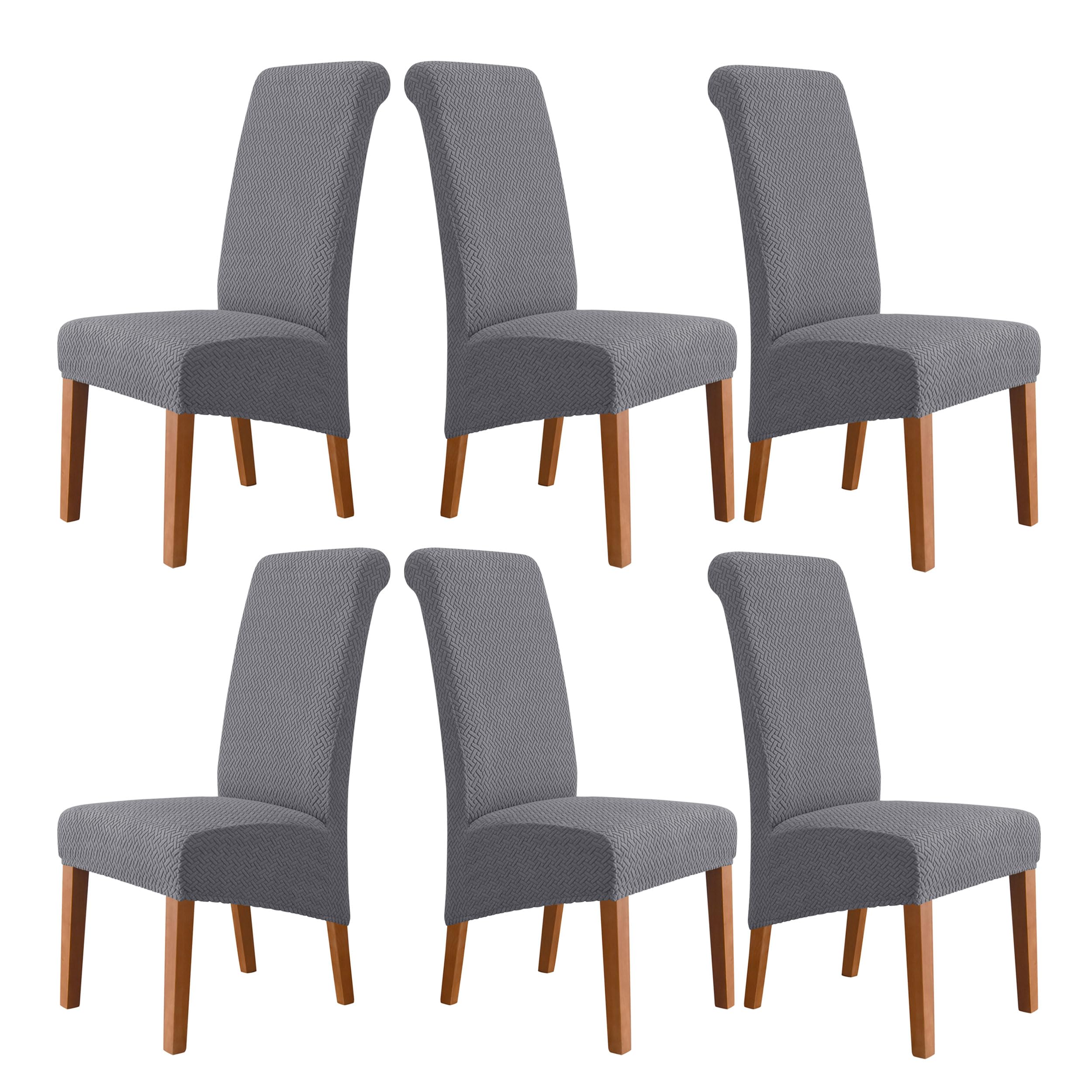 SXITOWH Set of 6 High Stretch Fit Dining Chair Covers Grey XL/Oversized High Back Soft Spandex Chair Slipcover Removable Washable for Kitchen Dining