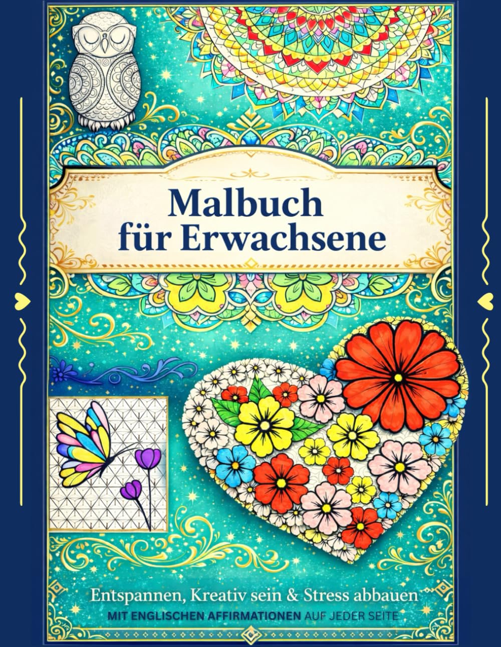 Malbuch für Erwachsene mit englischen Affirmationen: Entspannen, Kreativ sein & Stress abbauen