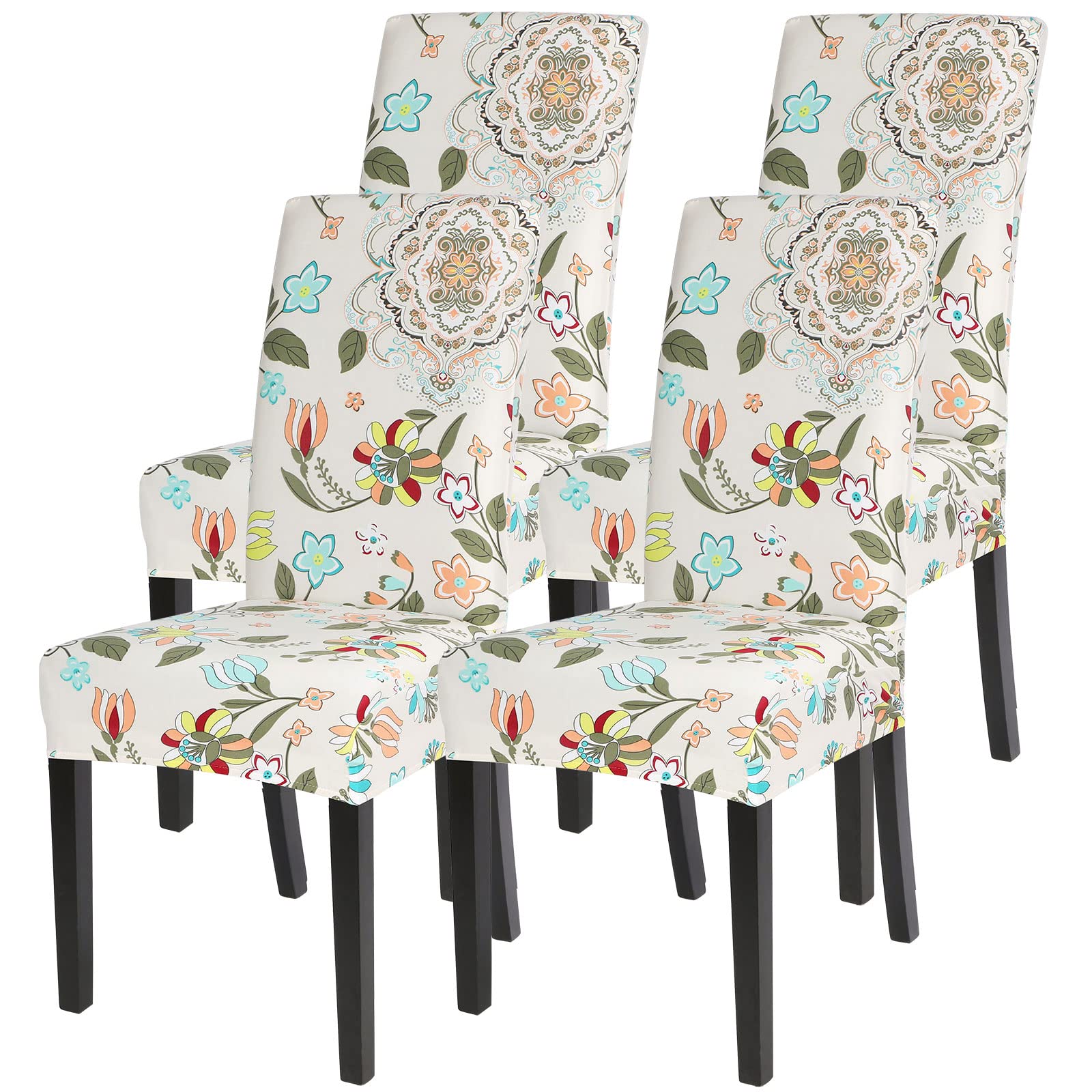 SearchI Dining Room Chair Covers Set of 4, Stretch Printed Flower Kitchen Chair Slipcovers Removable Washable Parsons Chair Covers Protector for Dining Room, Hotel, Ceremony (Floral Pattern1)