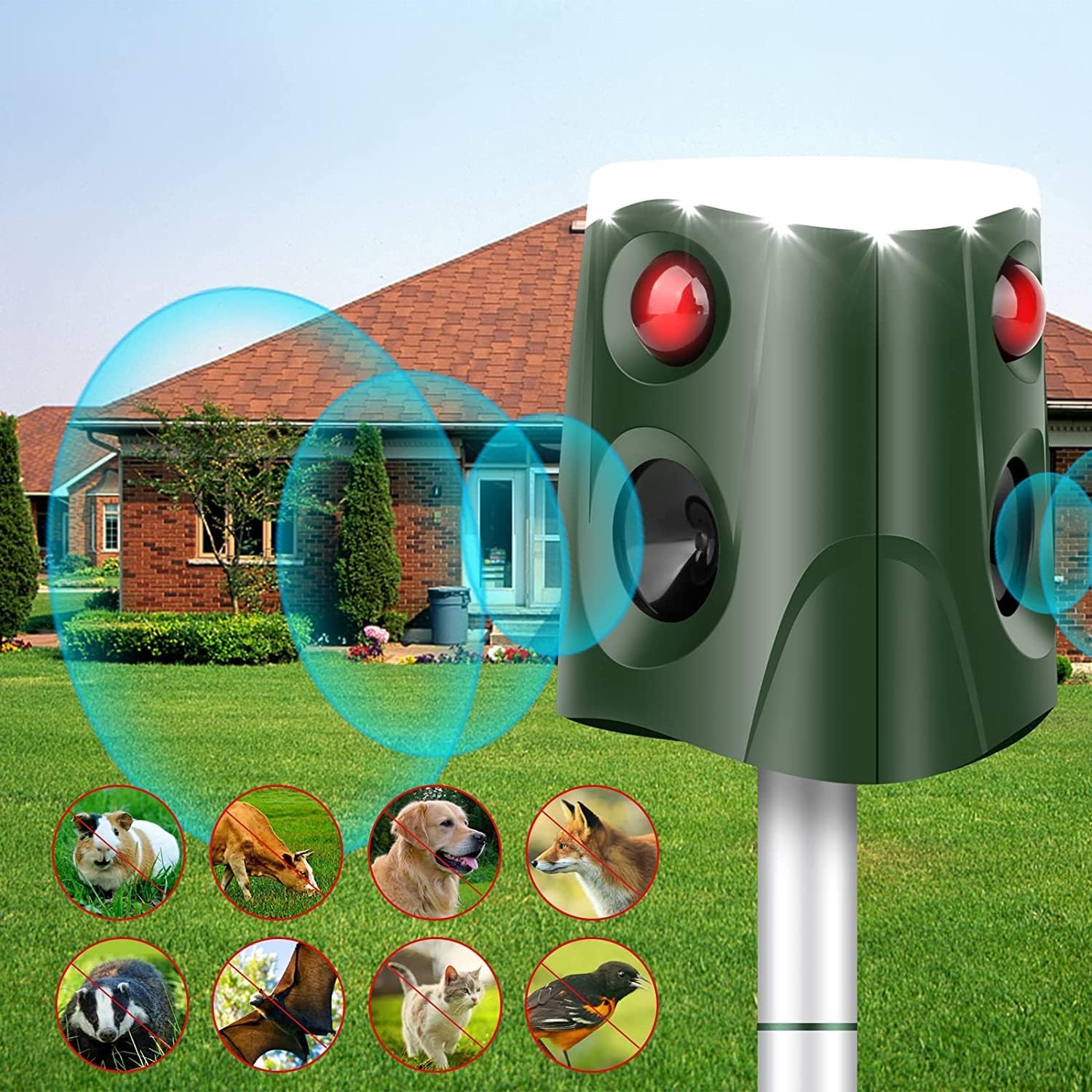 360° Ultrasonic Animal Repeller, Outdoor Animal Deterrent