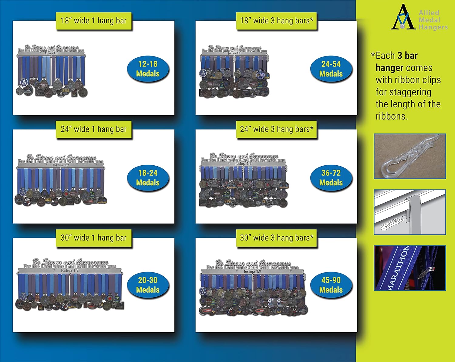 Allied Medal Hangers - Joshua 1:9 Text - Multiple Sizes, Medal Holder Display Rack