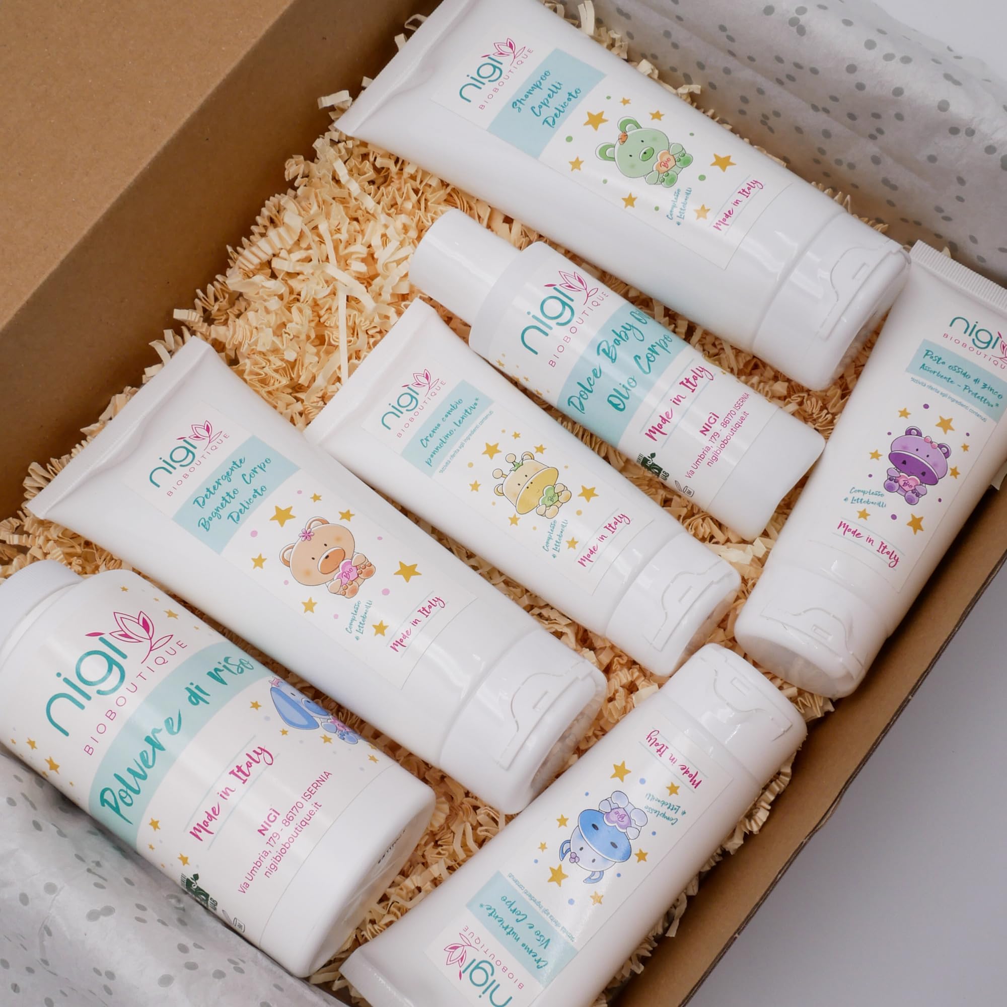 Nigì Bio Boutique - Box prodotti neonato Mille attenzioni - Set igiene e bagnetto - Idee regalo per neonati e bambini - Idee lista nascita