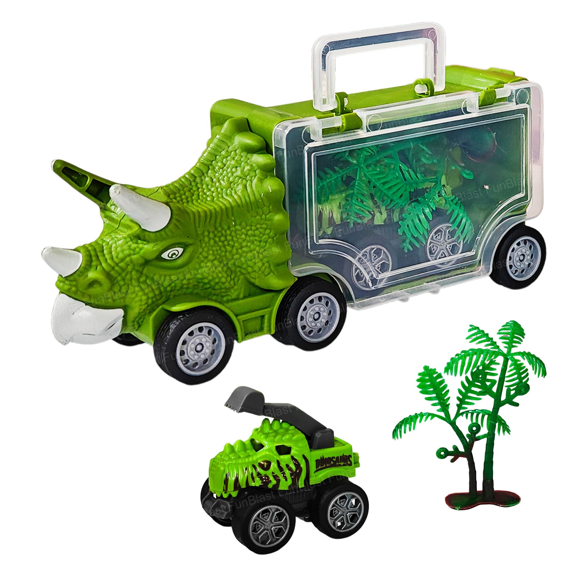 FunBlast Dinosaur Carrier Truck Toy Set – Dino Head Truck with Dinosaur Vehicle, Pull Back Dino Cars, Friction Powered Toys, Role Play Toys for Kids, Boys & Girls (Green-B)-image-35