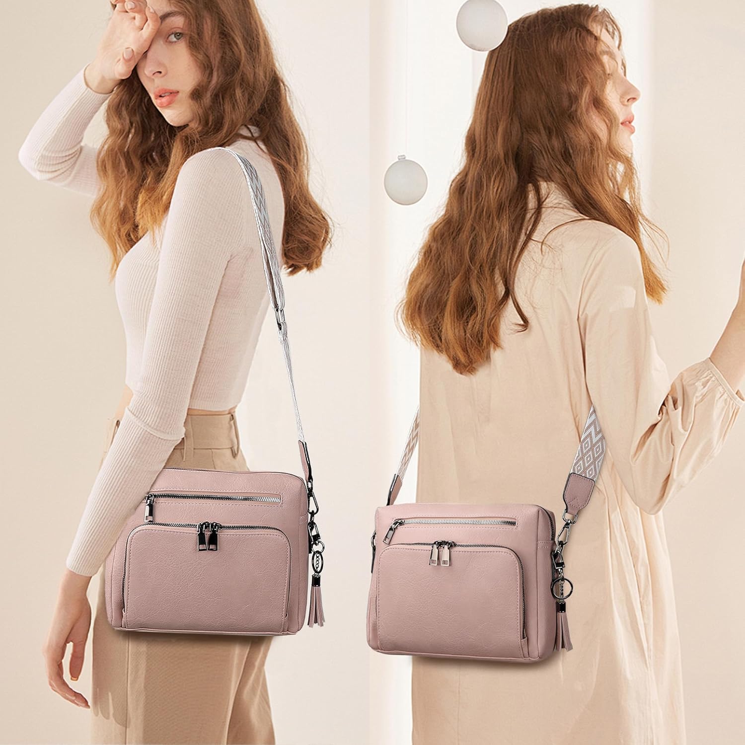 TANTOMI Crossbody Bags for Women MultiPockets Purses for Women Vegan Leather Shoulder Bag with Ajustable Strap for Shopping