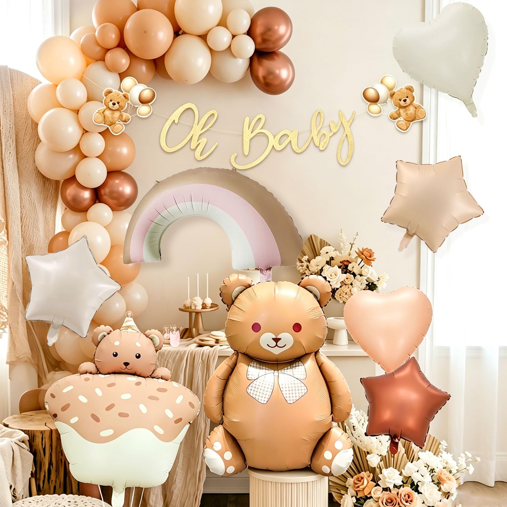 Neutral Baby Shower Decorations Brown Bear Baby Boy Girl Banner Gender Reveal Party Supplies Baby Shower Bear Baby Balloons