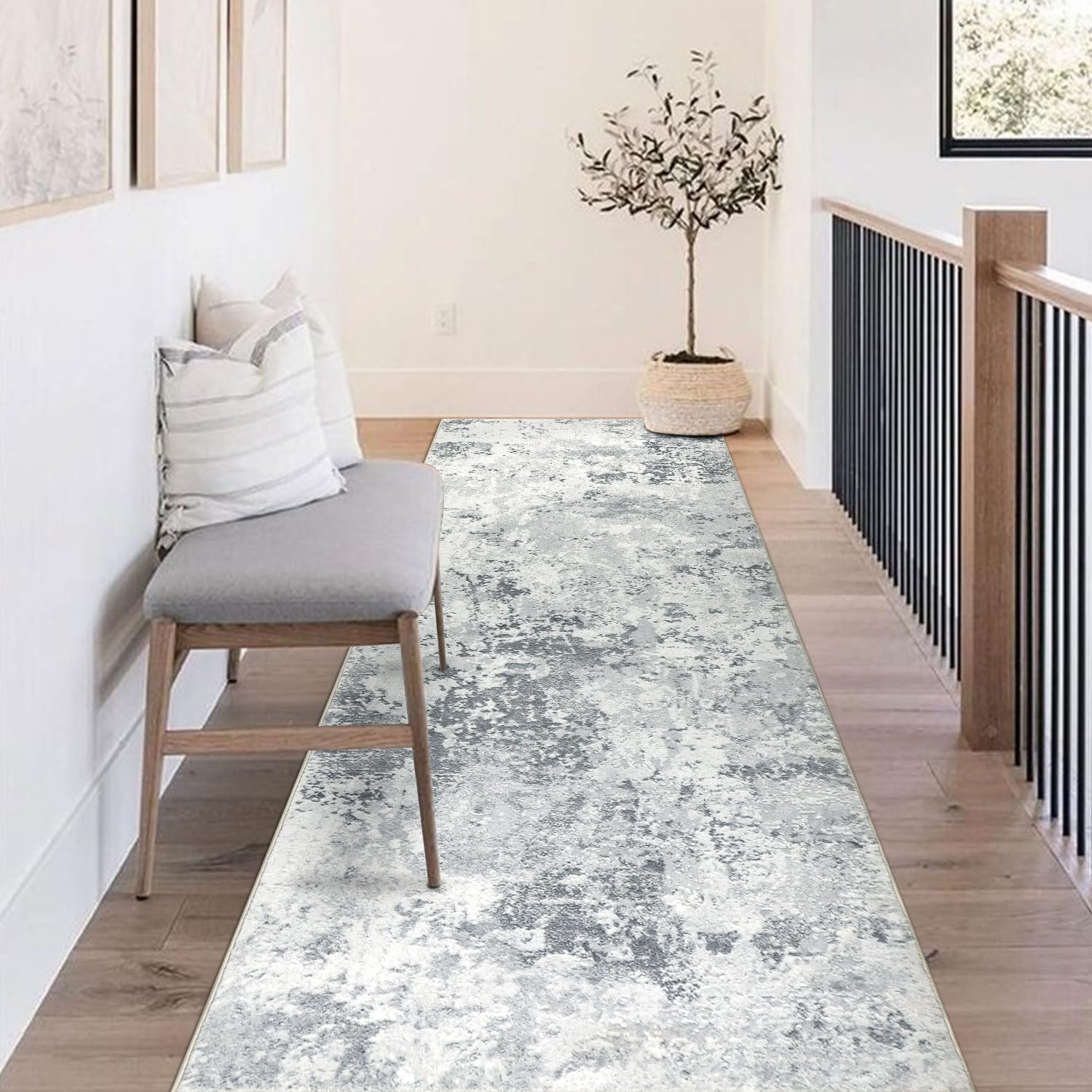 Homcomodar Läufer Teppich Flur 80x250cm rutschfest Modern Teppiche Waschbarer Küche Teppich Läufer Kurzflor Kunstwolle Teppiche Läufer für Schlafzimmer Wohnzimmer(Grau)