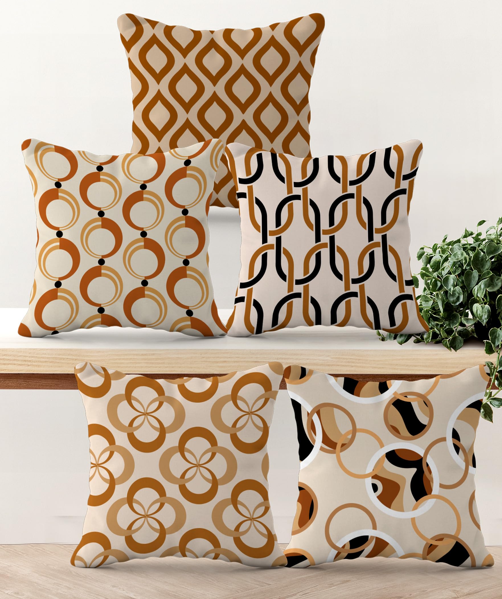 Set of 5 Designer Decorative Throw Pillow/Cushion Covers (16 inch x 16 inch, Quatrefoil Print)