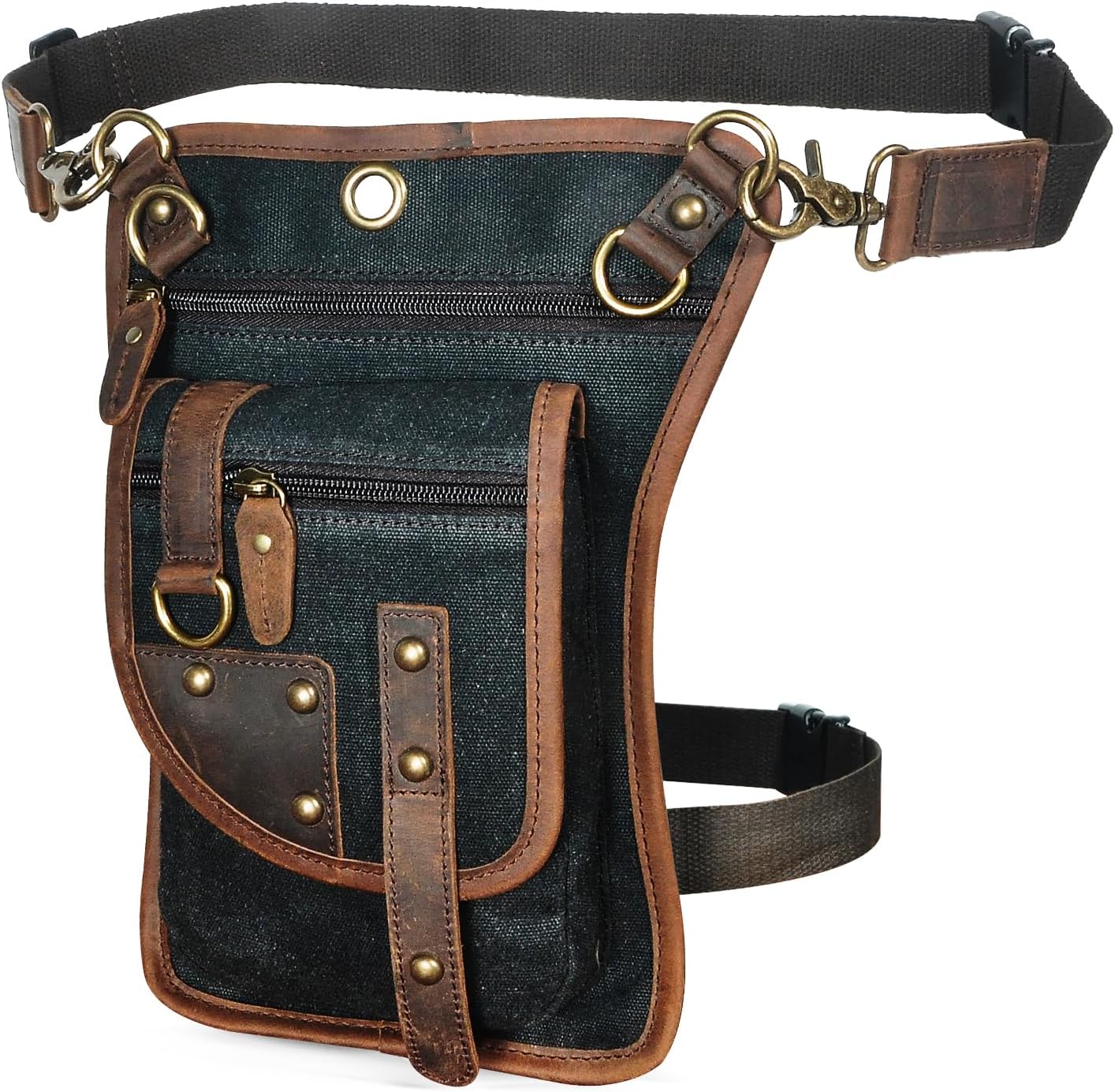 Handadsume Canvas + Leather Motorcycle Travel Fanny Waist Pack Drop Thigh Leg Bag Pouch For Men Women FB2141