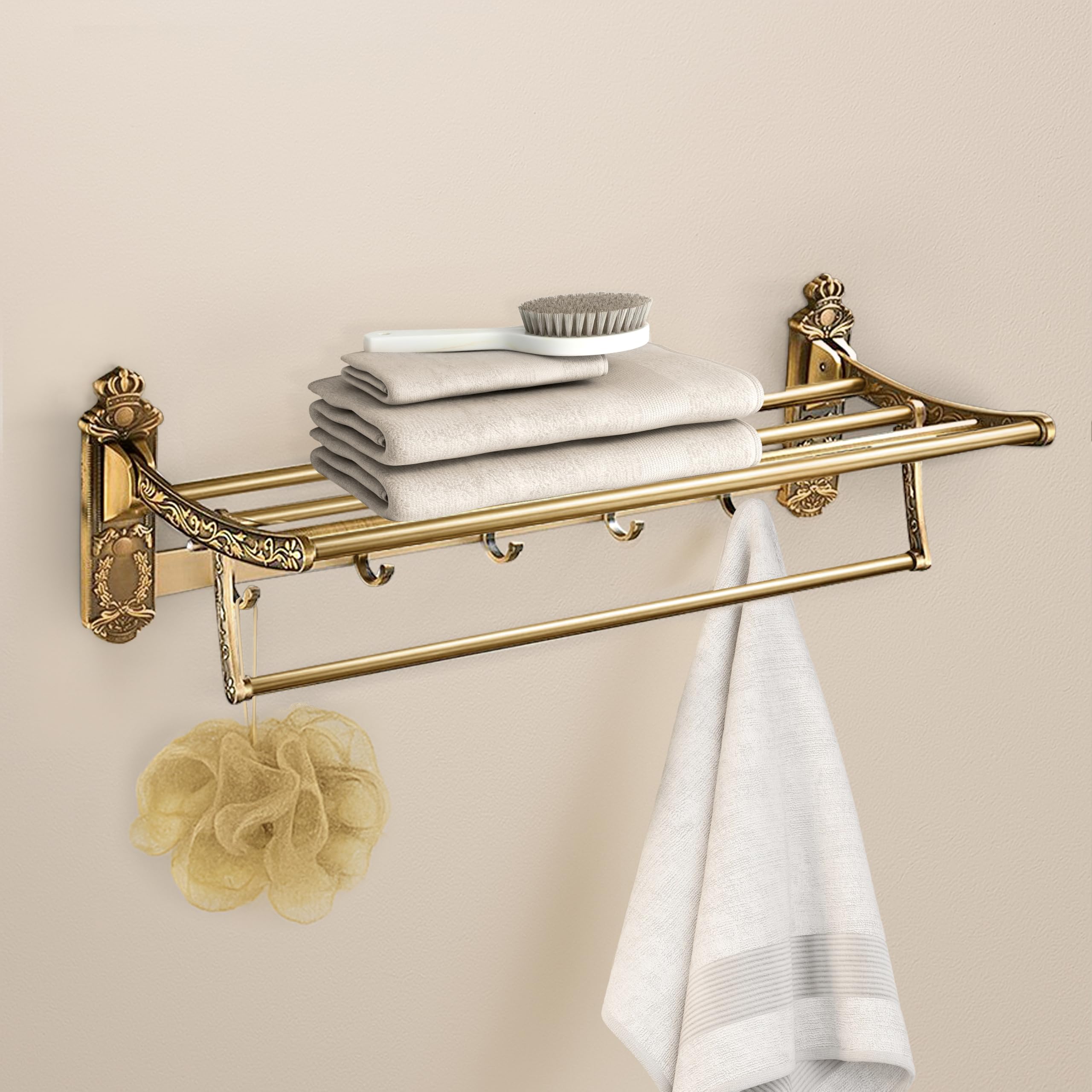 Plantex Antique Aluminum Foldable Towel Rack for Bathroom/Towel Holder in Bathroom/Folding Towel Stand/Hanger/Bathroom Accessories (24 Inch)