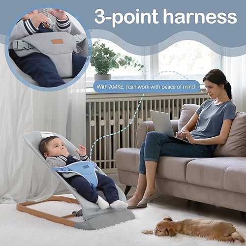 Miniatura 4 de AMKE CooCon - Bouncer para bebé, asiento ergonómico para bebés con 3 posiciones reclinables, asiento de gorila portátil para recién nacido, diseño