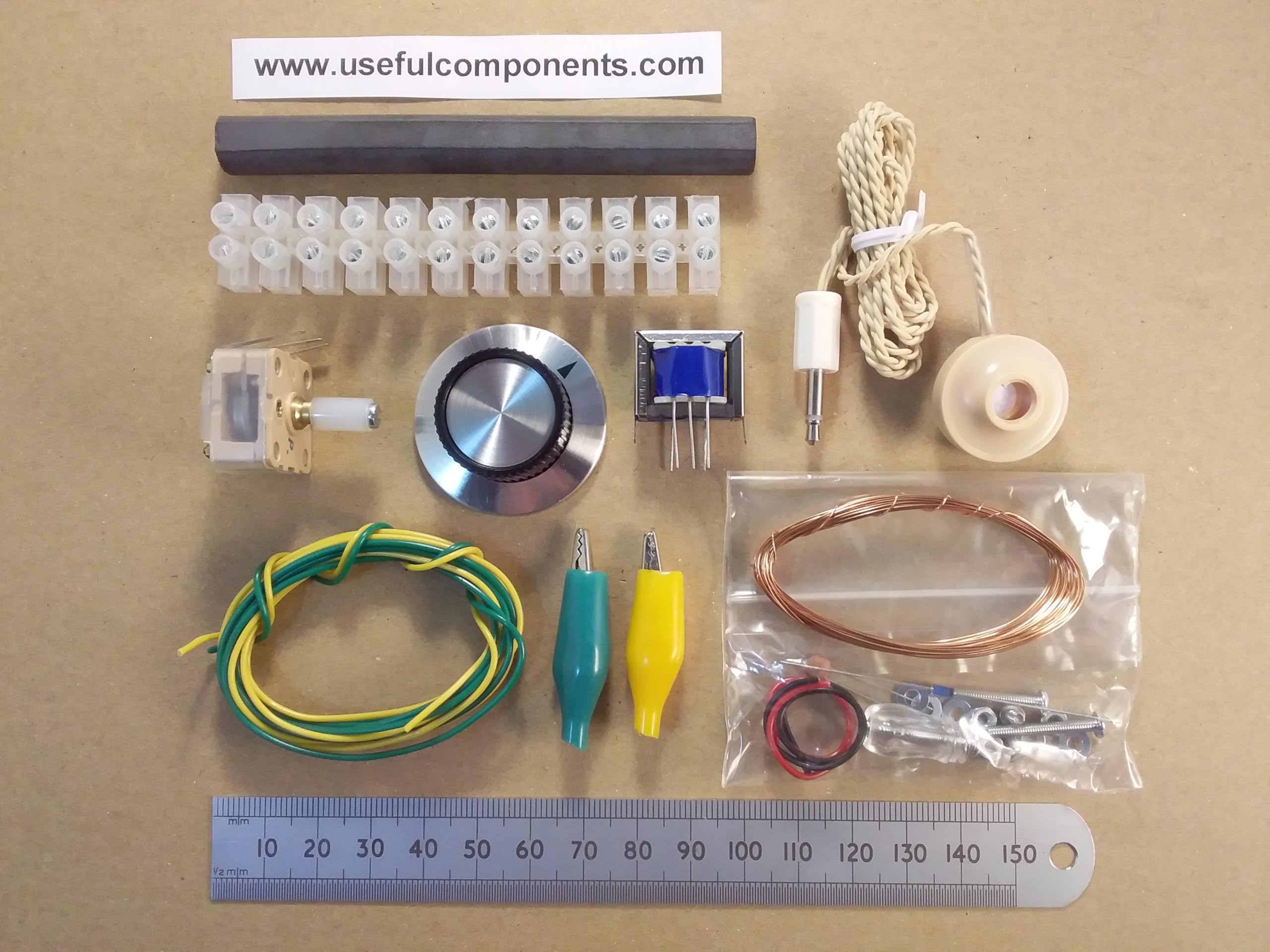 Crystal Set Radio Kit of Electronic Parts with Added Single Transistor Option