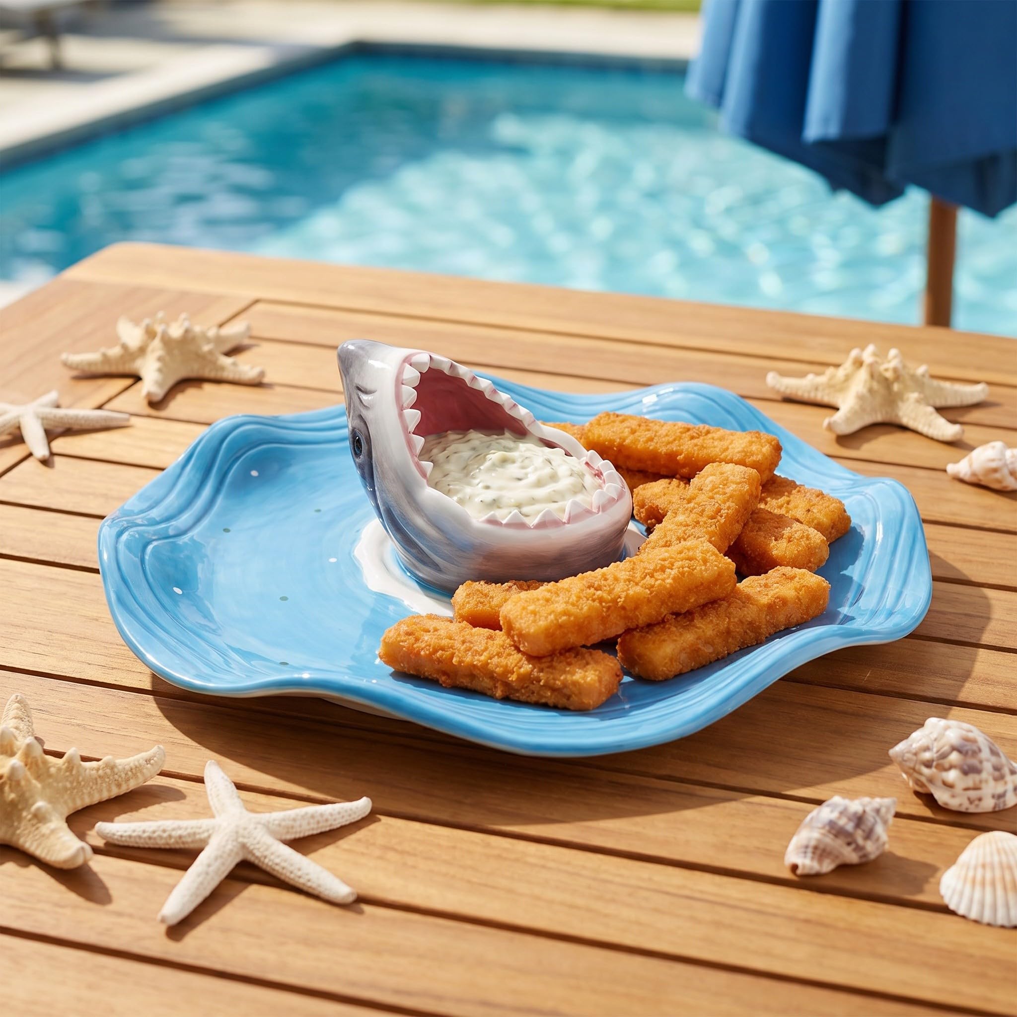 ibasenice Plateau à sushis Requin : Plateau en céramique en Forme de Requin avec Compartiment à Sauce, apéritif sur Le thème de l’océan pour Fruits de mer, raviolis, Amuse-Gueules et Service