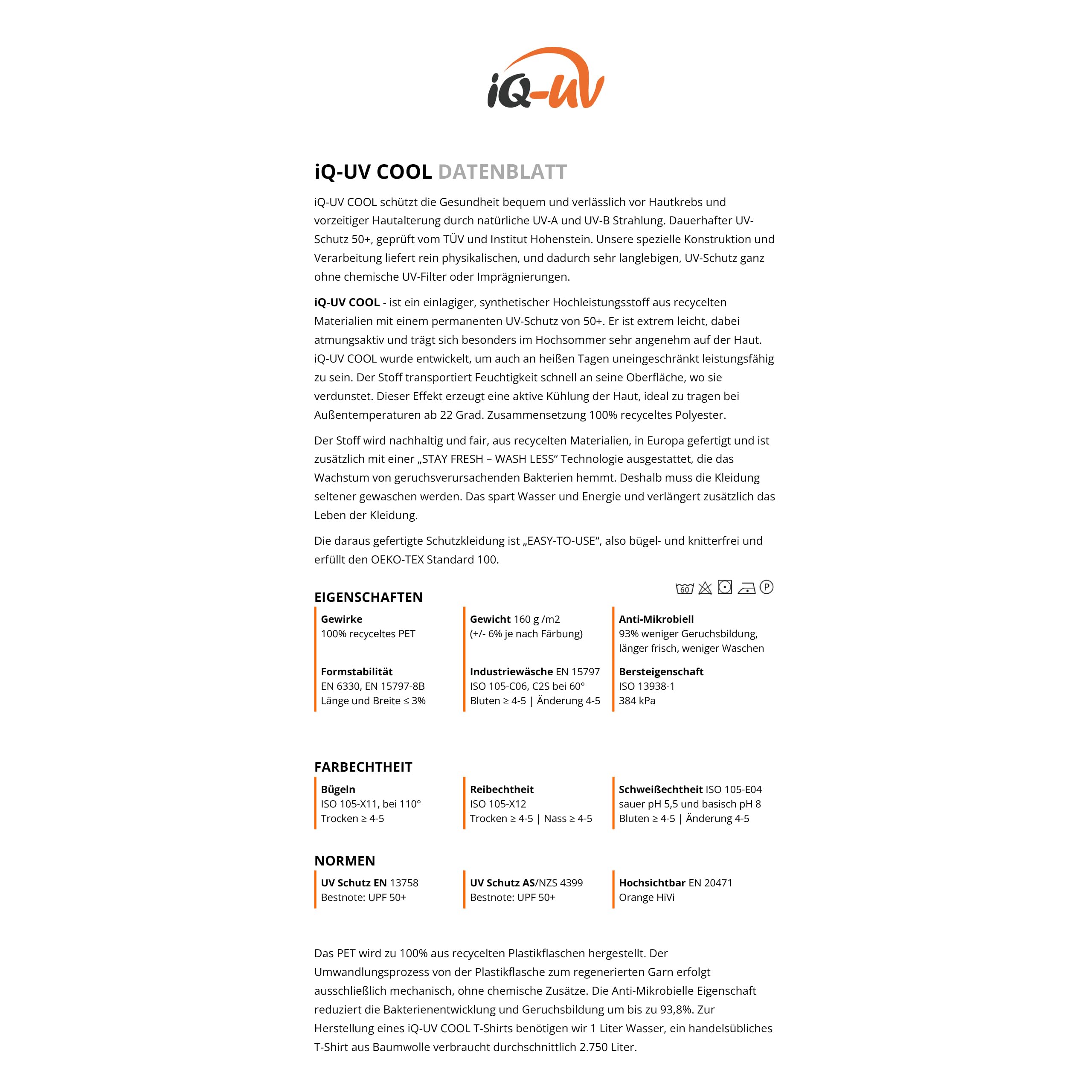iQ-UV Męski T-shirt Cool długi rękaw zrównoważony iQ-Company