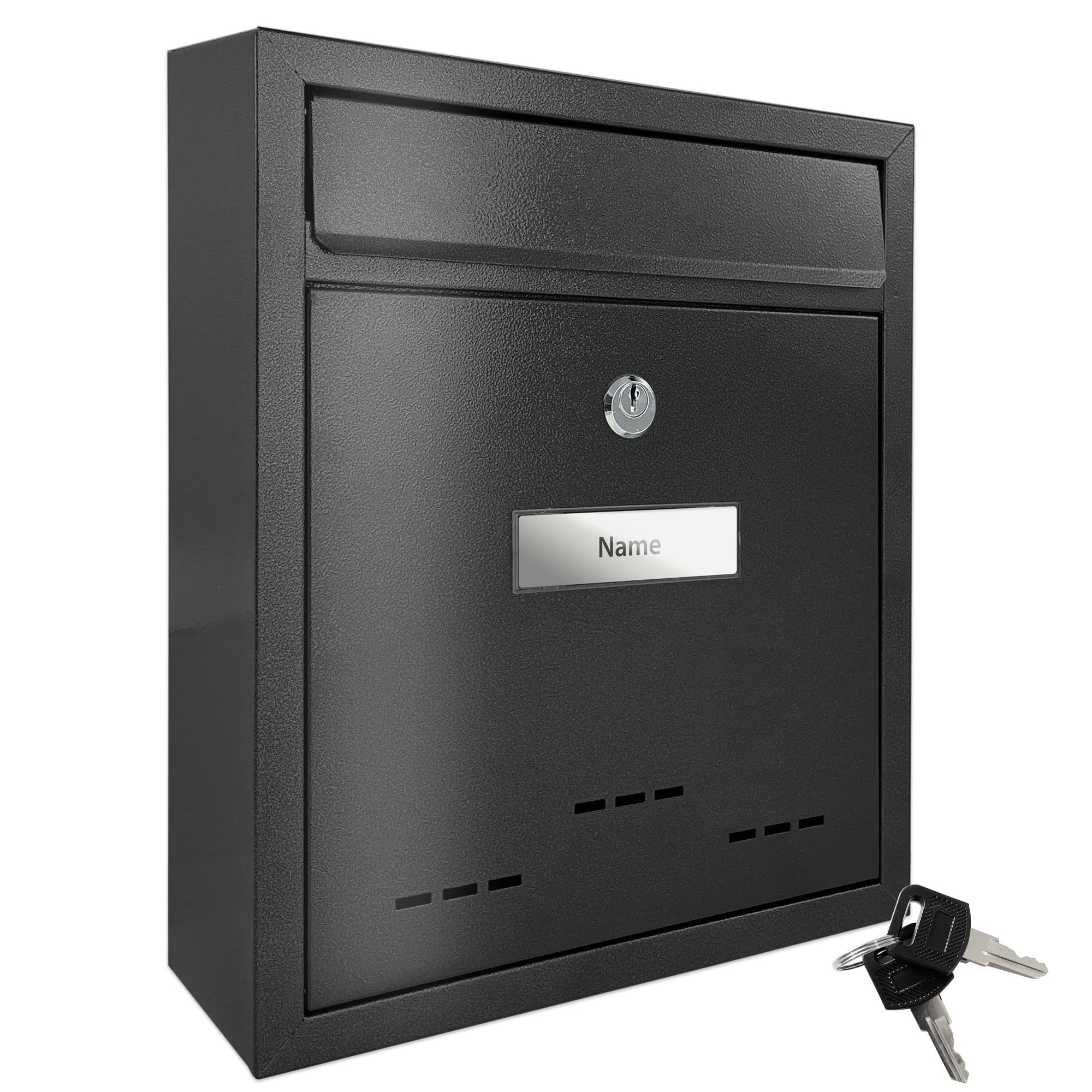 2218 Buzón de Metal I Espacio para la Placa de identificación I con Cerradura, 2 Llaves y Material de fijación I Color: Negro