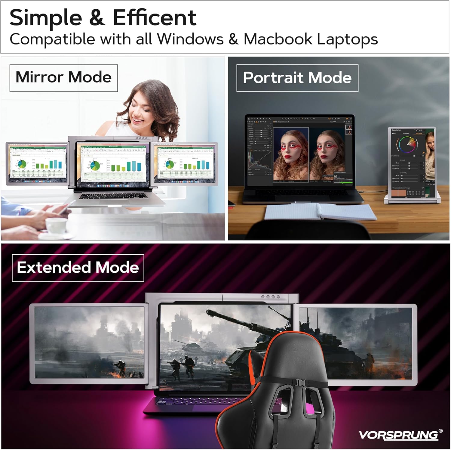 VORSPRUNG® Tri Triple Screen Extender per laptop,doppio monitor 2X con supporto supporto e design pieghevole, FHD 1080P IPS-portatile, per Windows, notebook, Chrome e Mac,versione 2(UK)11.601 pollici VORSPRUNG® Tri Triple Screen Extender per laptop,doppio monitor 2X con supporto supporto e design pieghevole, FHD 1080P IPS-portatile, per Windows, notebook, Chrome e Mac,versione 2(UK)11.601 pollici