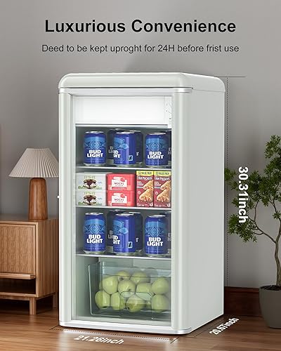 Miniatura 3 de Refrigerador retro de bebidas de 4.9 pies cúbicos con doble puerta de vidrio, capacidad para 120 latas, espacio de congelación de 8 litros, 5