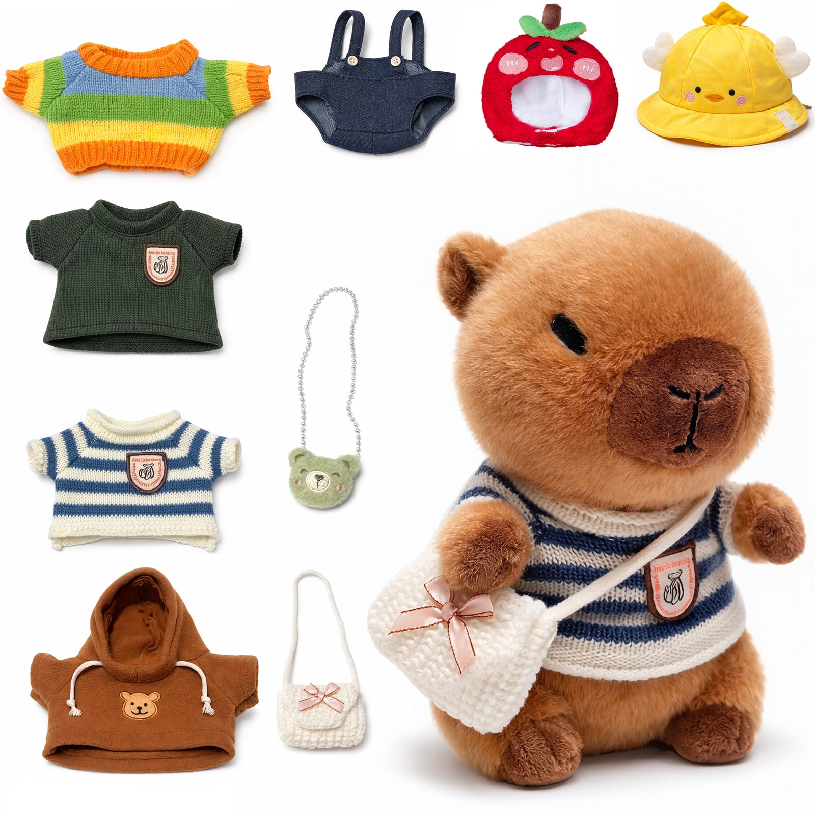 TITQWOP 10.2" Brown Capybara Plush Toy with 9 Clothes and Accessories Super Soft Capybara Stuffed Animal for Kids Girls Boys (Brown Capybara) — image 1