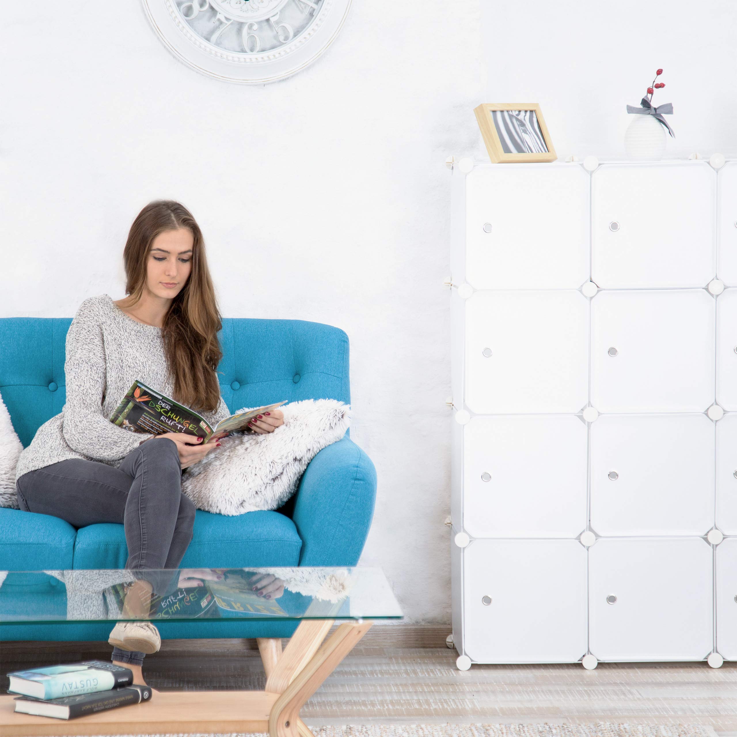 Relaxdays Estantería Modular XXL con 16 Compartimentos, Plástico, Blanco, 127x127x31,5 cm