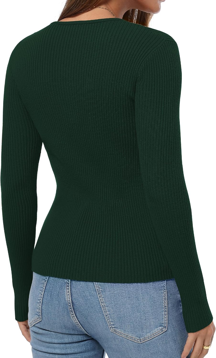QUALFORT Women’s Lightweight Ribbed Knit Sweater Fitted Long Sleeve Crewneck Soft Casual Basic Pullover Top - Image 6