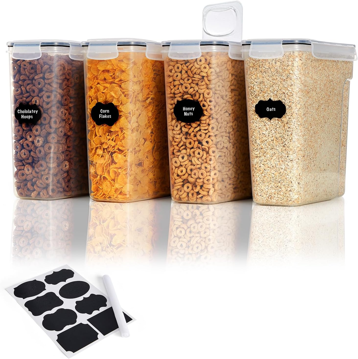 Lot De 5 Boîtes Alimentaires Hermétiques Transparentes Avec Bec Verseur - Capacités 300ml à 1440ml - Pour Farine, Sucre, Céréales...