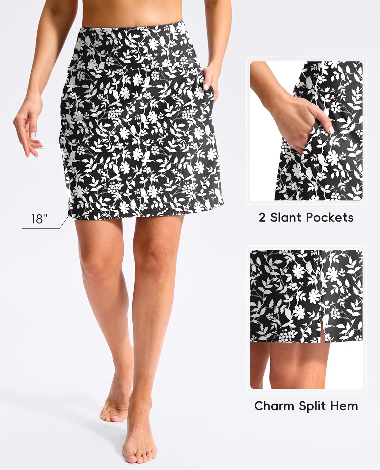 SANTINY 18" Long Swim Skirts for Women Tummy Control High Waisted Swimsuit Bottoms Modest Bathing Suit Skirt - Image 3