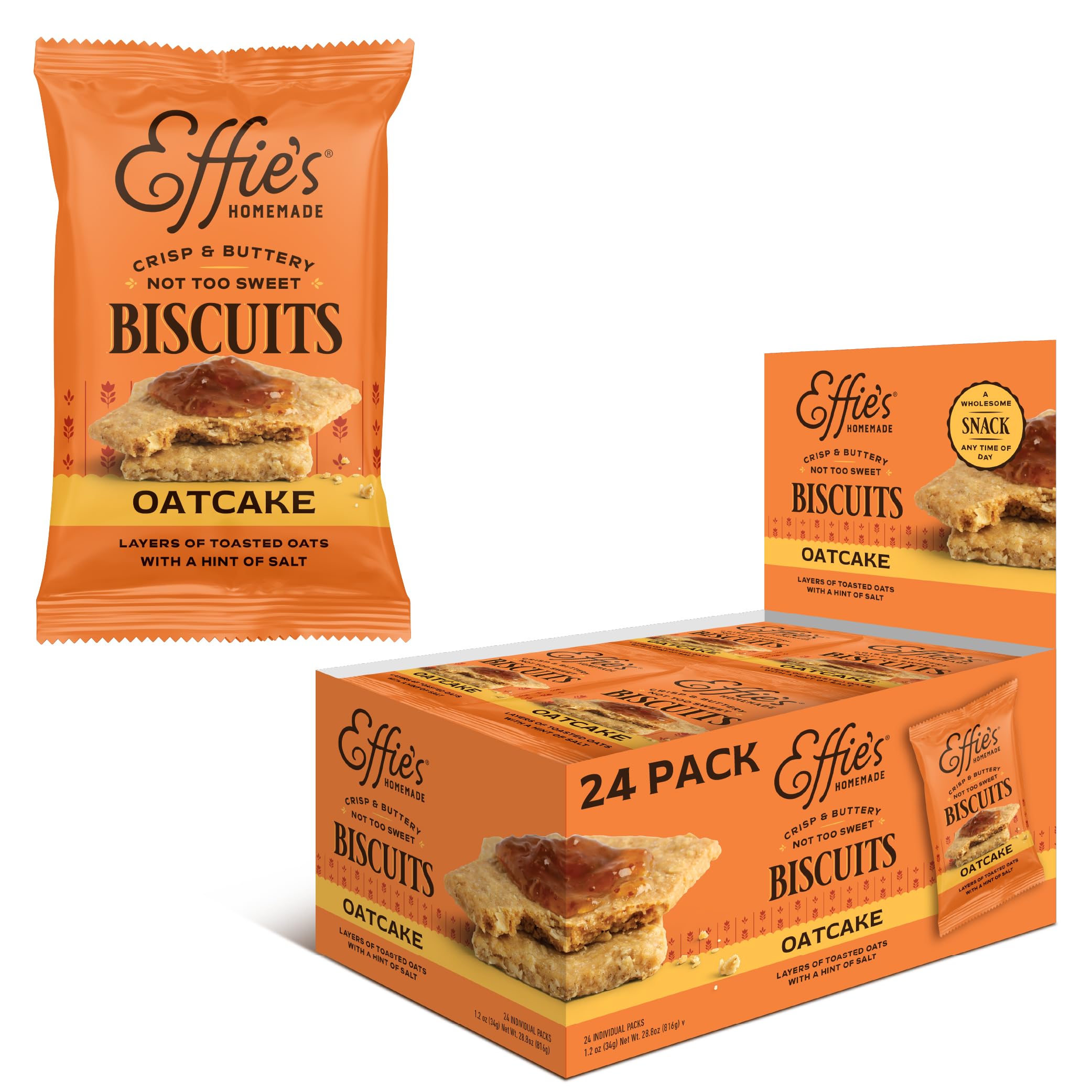 Effie's Homemade Biscuits - Oatcakes - Single Serve Tray - 24 Pack