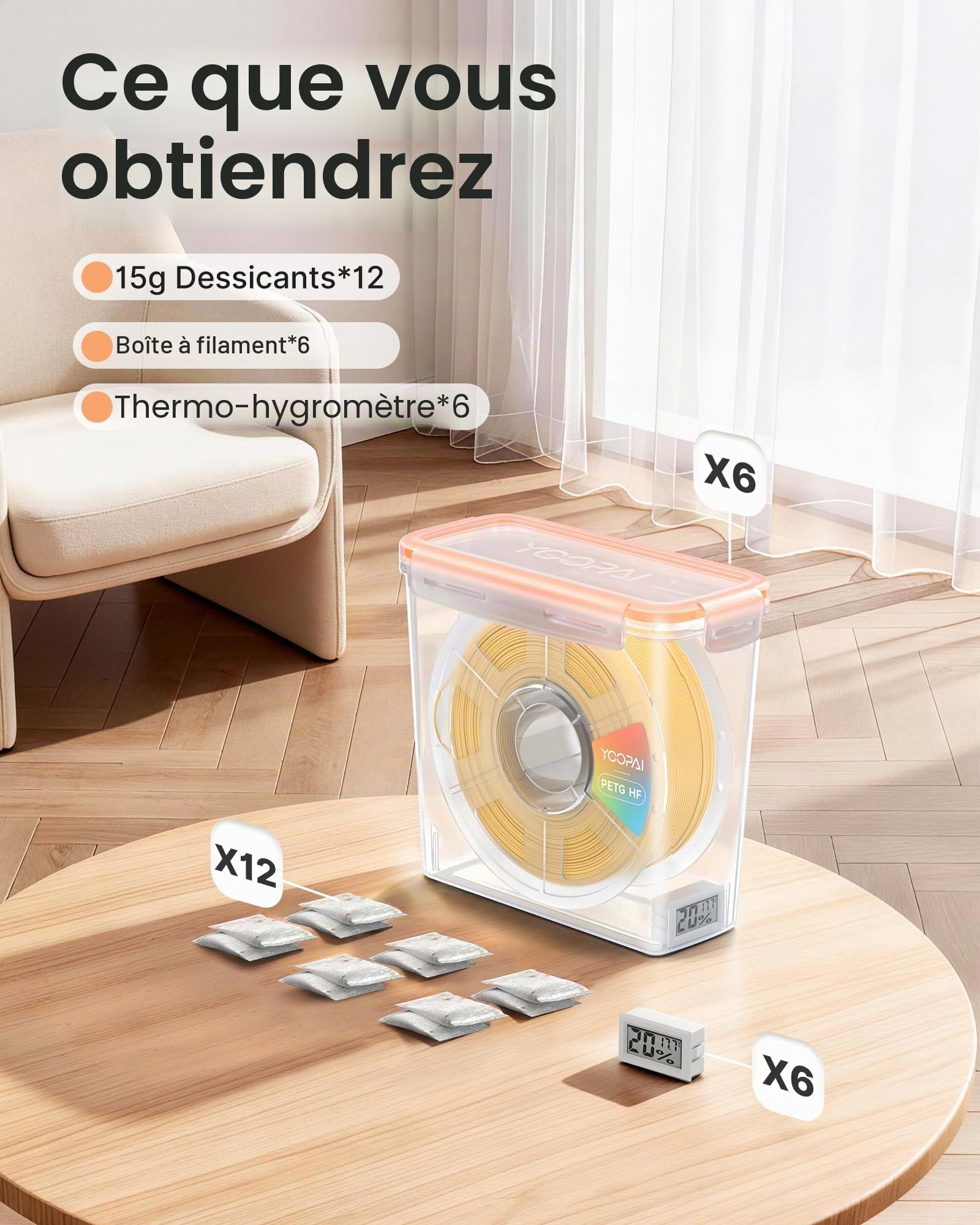 YOOPAI Boîte de rangement pour filament Pro avec moniteur de température et d'humidité, conteneur hermétique pour bobines de 1 kg et 1,75 mm, résistant à l'humidité et à la poussière pour le stockage