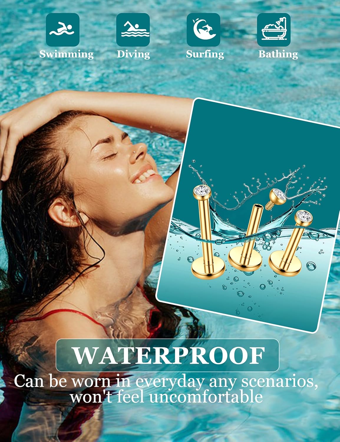 ORAZIO Flat Back Earrings Studs,14K Gold Filled Tragus Piercing Jewelry 18G 16G Cartilage Earrings Hypoallergenic Helix Conch Labret Earring Stud Internal Thread Lip Labret Medusa Nose Studs for Women Men -16G 14K Gold - Image 4