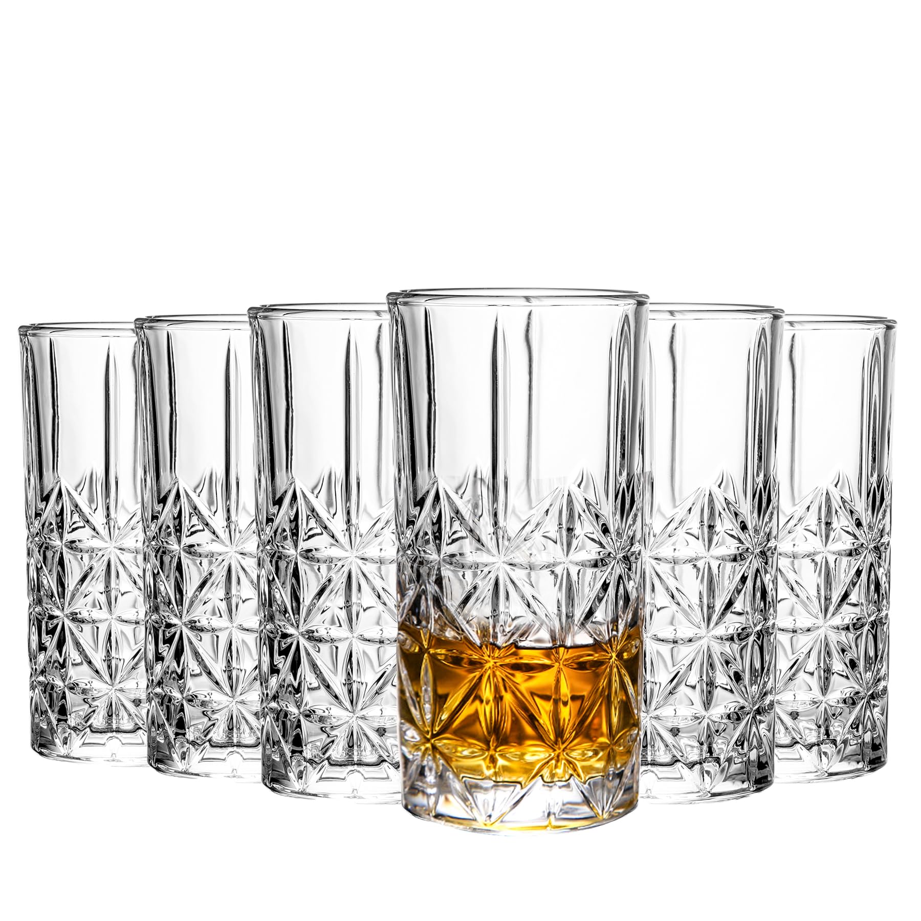 binsakao Highball Glasses - 410 ML Drinking Glasses Set of 6 - Tumblers Water Glasses - Glassware Sets - Collins Tall Beverage Cups for Cocktail, Drinks, Water, Beer, Soda — image 1