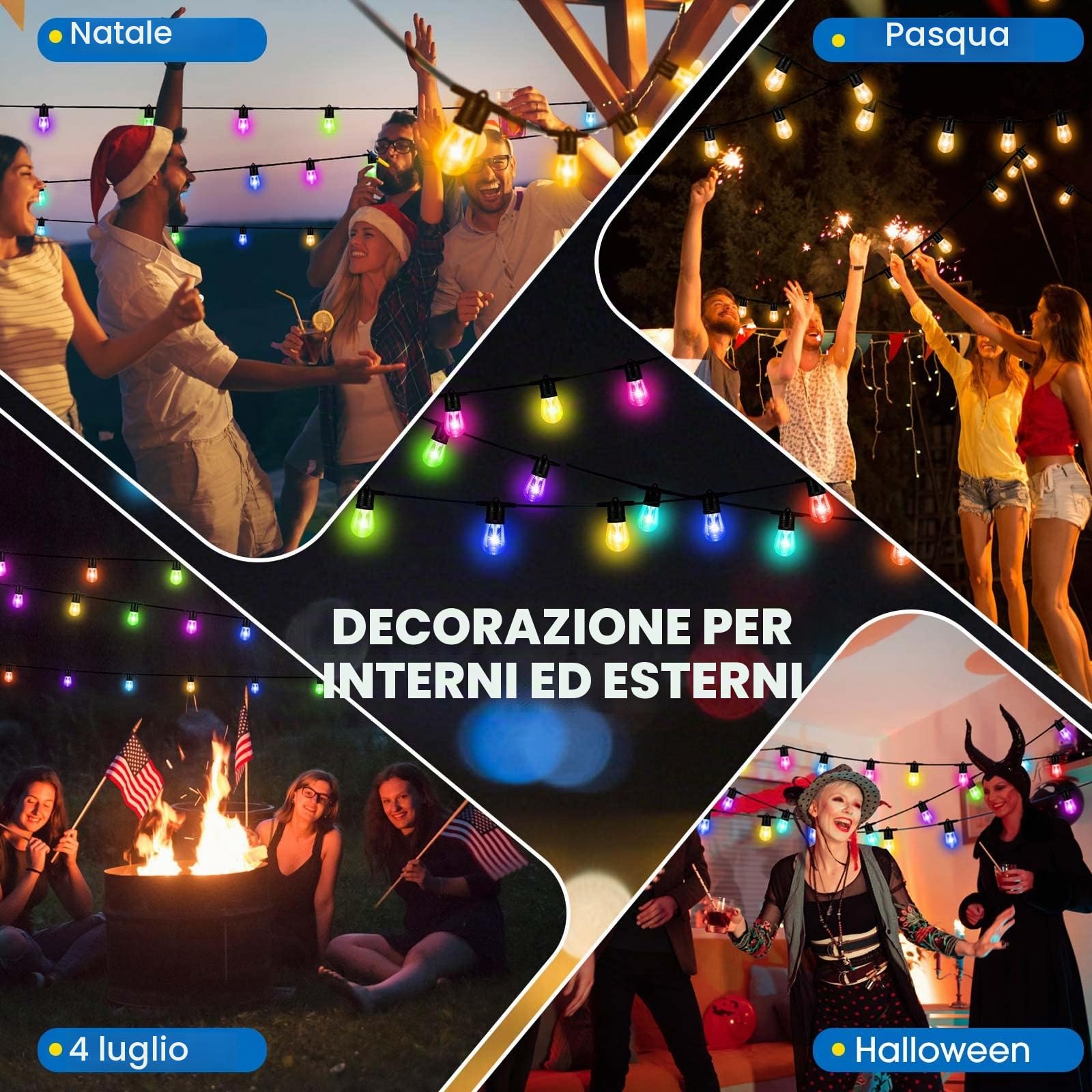 Catena Luminosa Esterno, 30M Smart RGB Lampadine Luci Stringa Controllo Remoto/APP con Alexa, IP65 Impermeabile, Sincronizzazione della Musica per Giardino Natale Matrimonio