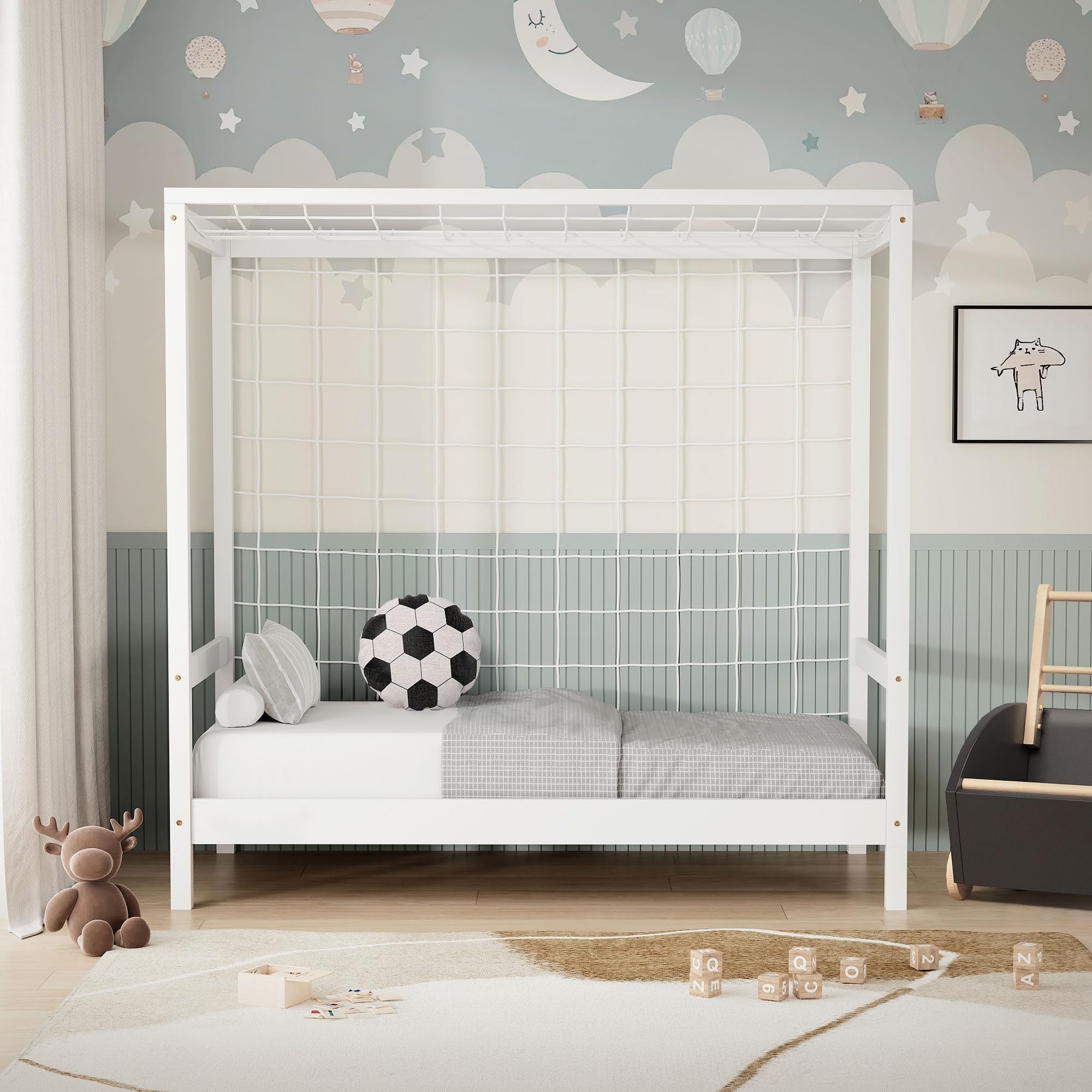 Litera Infantil De Madera Maciza 90x200 Cm - Con Almacenamiento Hidráulico, Blanca, Capacidad 120 Kg | Cama Juvenil Con Escalera Y Barandillas