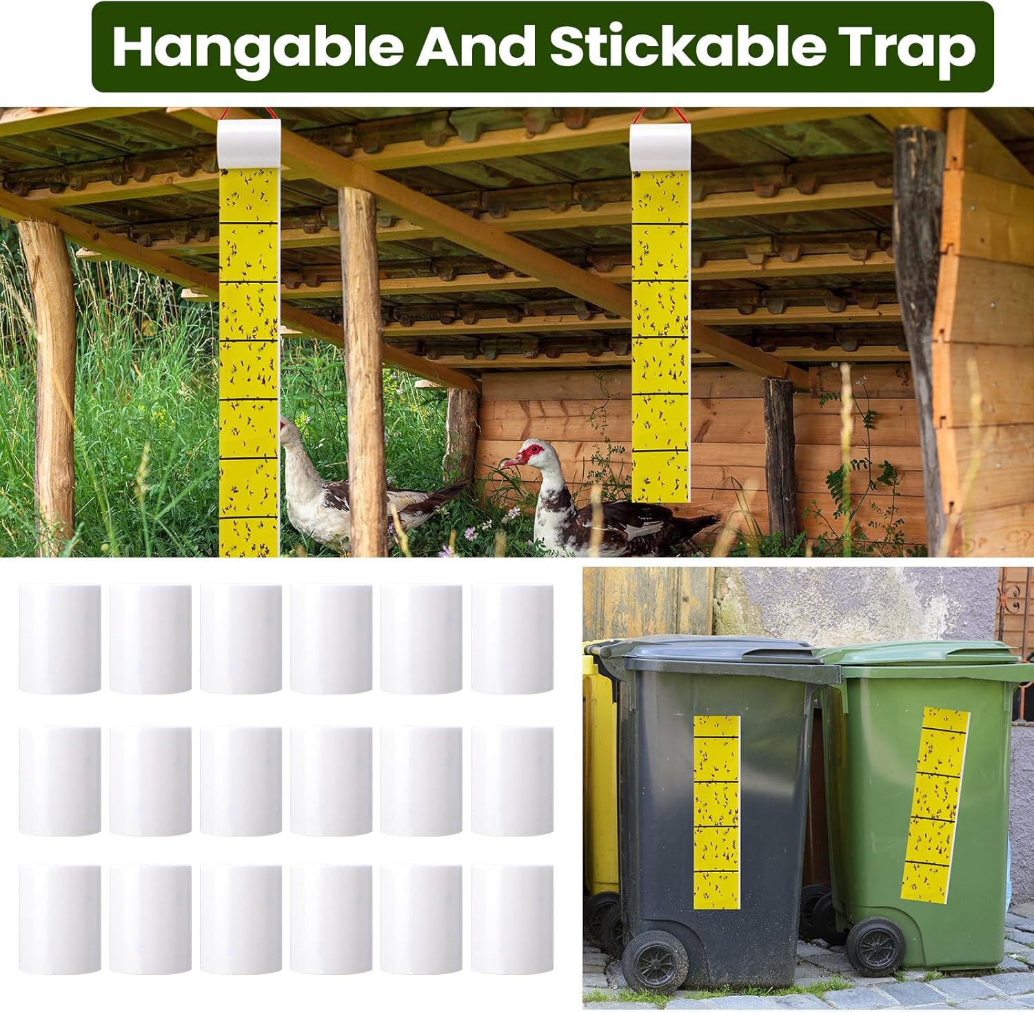 Qualirey Giant Sticky Fly Traps, Fly Strips for Indoor Outdoor Hanging Flying Tapes Non Toxic Ribbon Fruit Gnat Killer for Mosquito Plants House Horse Stable(23 ft,Yellow,15 Pcs)