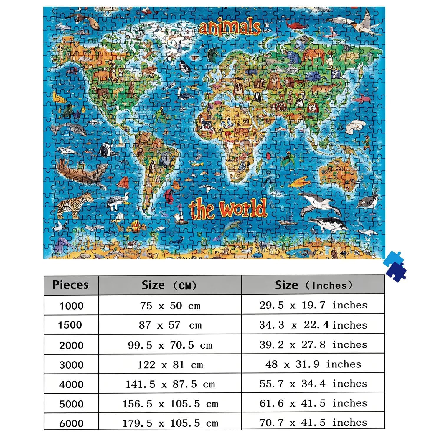 Puzzle 2000 elementów dla dorosłych, niebieska trudna i kolorowa drewniana karta logiczna, duża łamigłówka 99,5 x 70,5 cm, gra antystresowa z plakatem, dekoracja ścienna do domu, prezent urodzinowy