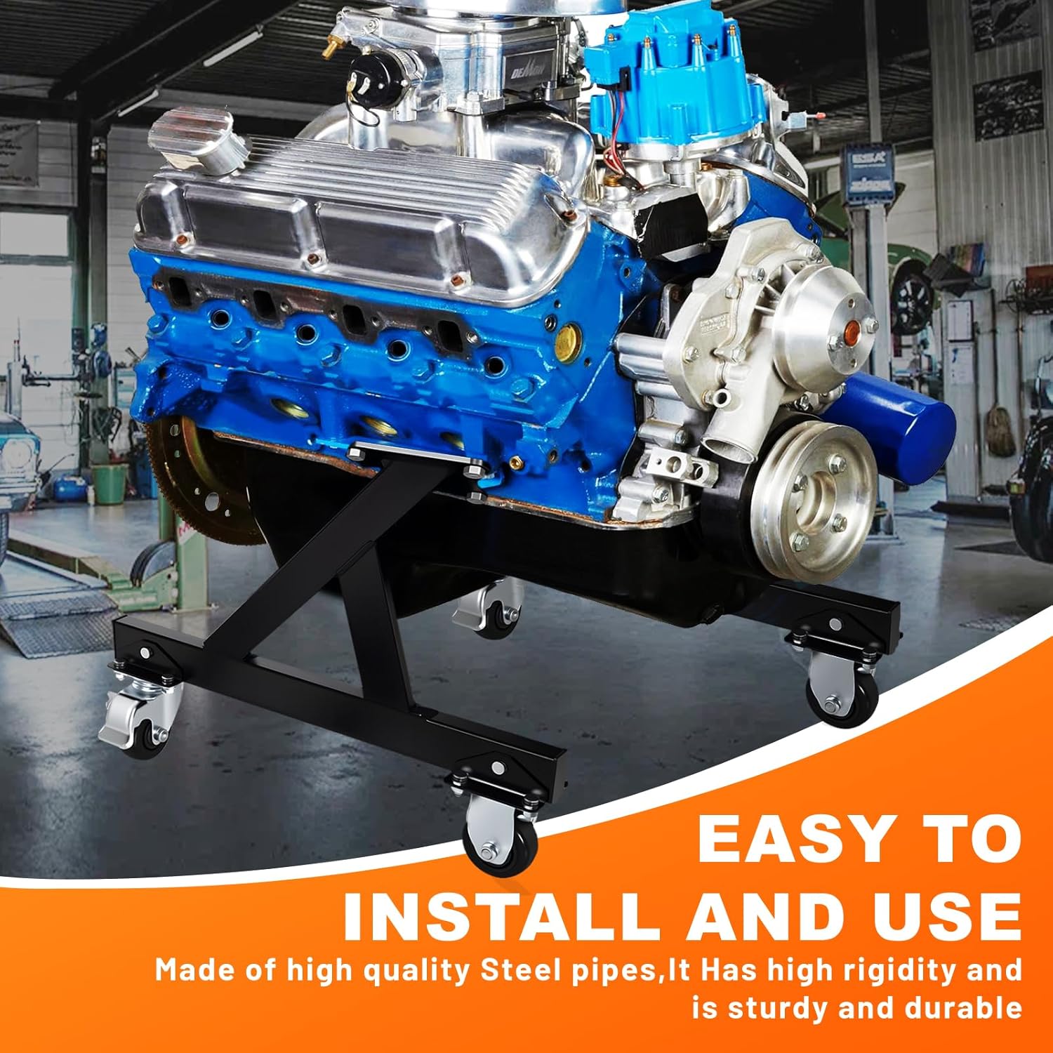 LS Engine Stand Compatible with GM Chevy V8 LSx,Heavy-Duty Steel with Compact Design for Easy Storage and Move, Support for Complete Engines and Transmissions, Black-2Pack