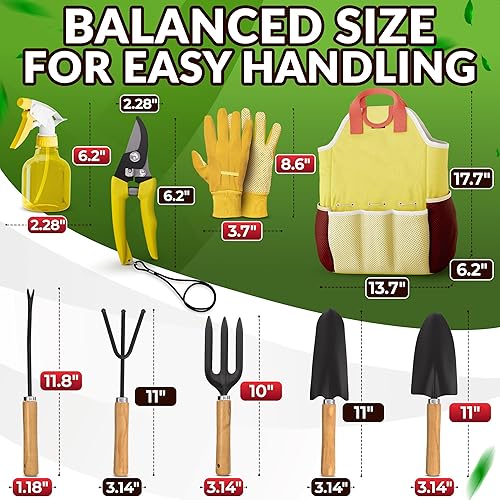 Miniatura 2 de 10 herramientas manuales de jardinería - Juego de herramientas de jardinería todo en uno con bolsa de mano funcional, diseño ergonómico y acero
