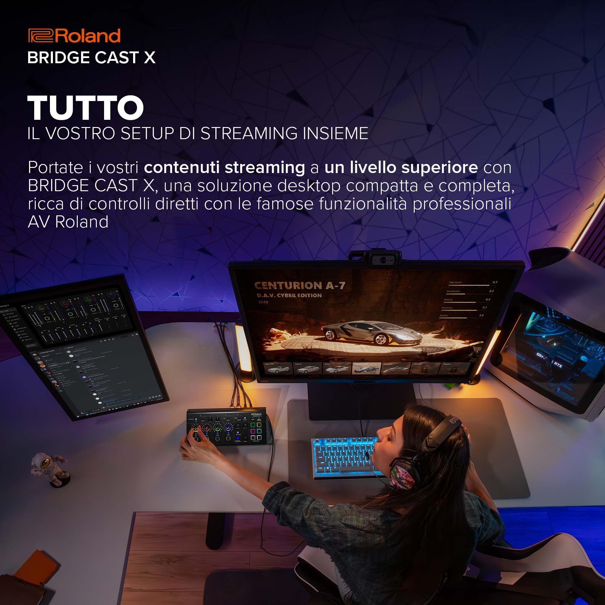 Roland BRIDGE CAST X Dual Bus Gaming Mixer & Video Capture | Interfaccia Pro per lo Streaming Audio per i Gamer Online e Molto Altro | DSP Hardware a 32-Bit | Connettività USB-C