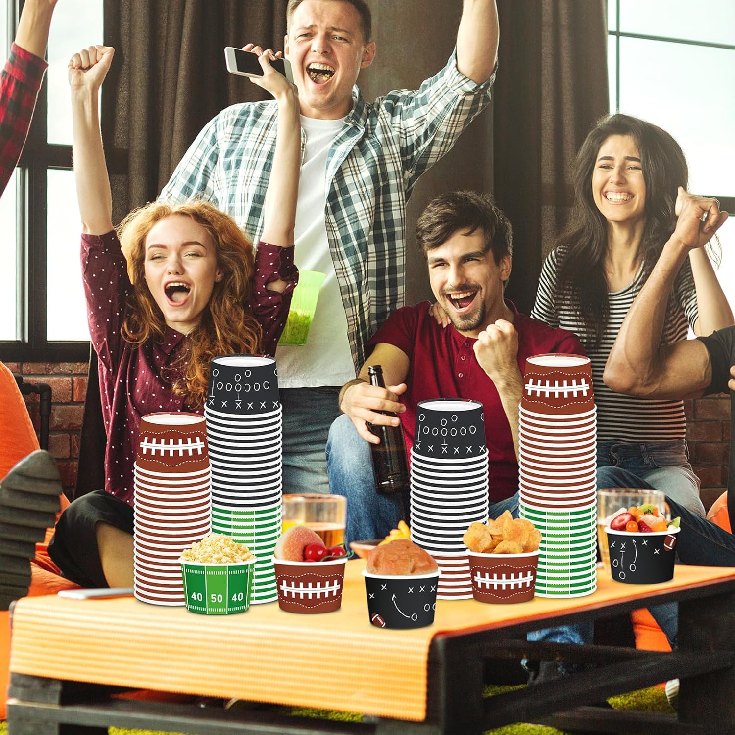 Qyeahkj 120Pcs Football Birthday Snack Bowls Disposable Paper Ice Cream Soup Chili Bowl 8oz Football Snack Dessert Treat Bowl Cup for Sport Game Day BBQ Picnic Household Party Supplies Decor