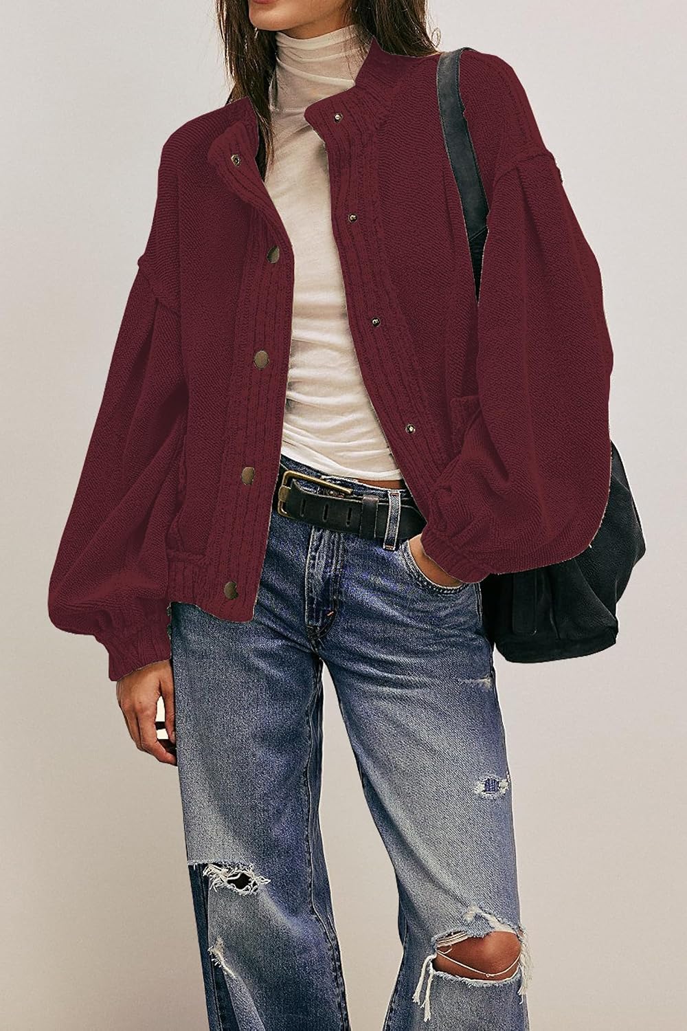 Womens Cardigan Ribbed Knit Casual Fall Jacket with Pockets image 2