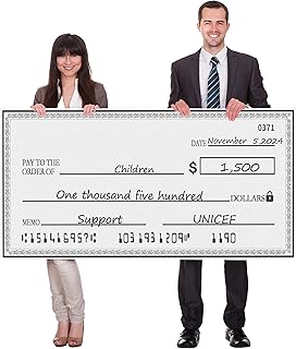 16x40 Inch Giant Dry Erase Check- Big Checks for Presentations - Easy-Fold Reusable Cardboard for Awards & Photos