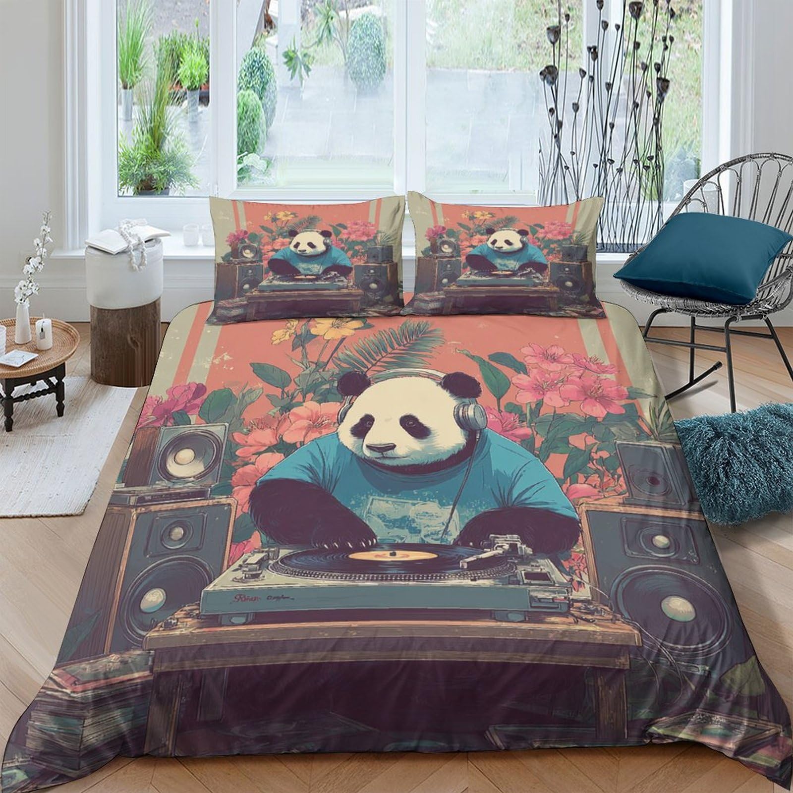 Ctjqhvkz Style-10 3D Printed Dj Panda Fitted Sheet Microfiber Soft Breathable Retro Music Mattress Cover For Bedroom Dorm Decor Single（135X200cm）