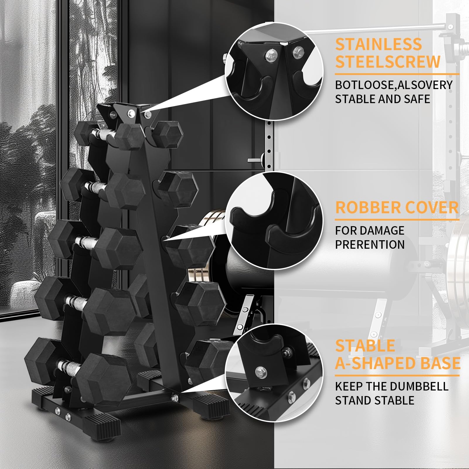 Reheyre Supporto per manubri resistente, supporto per pesi in acciaio a 5 o 6 livelli, supporto per alberi per manubri con telaio ad A, organizer compatto per casa e palestra, base antiscivolo, design