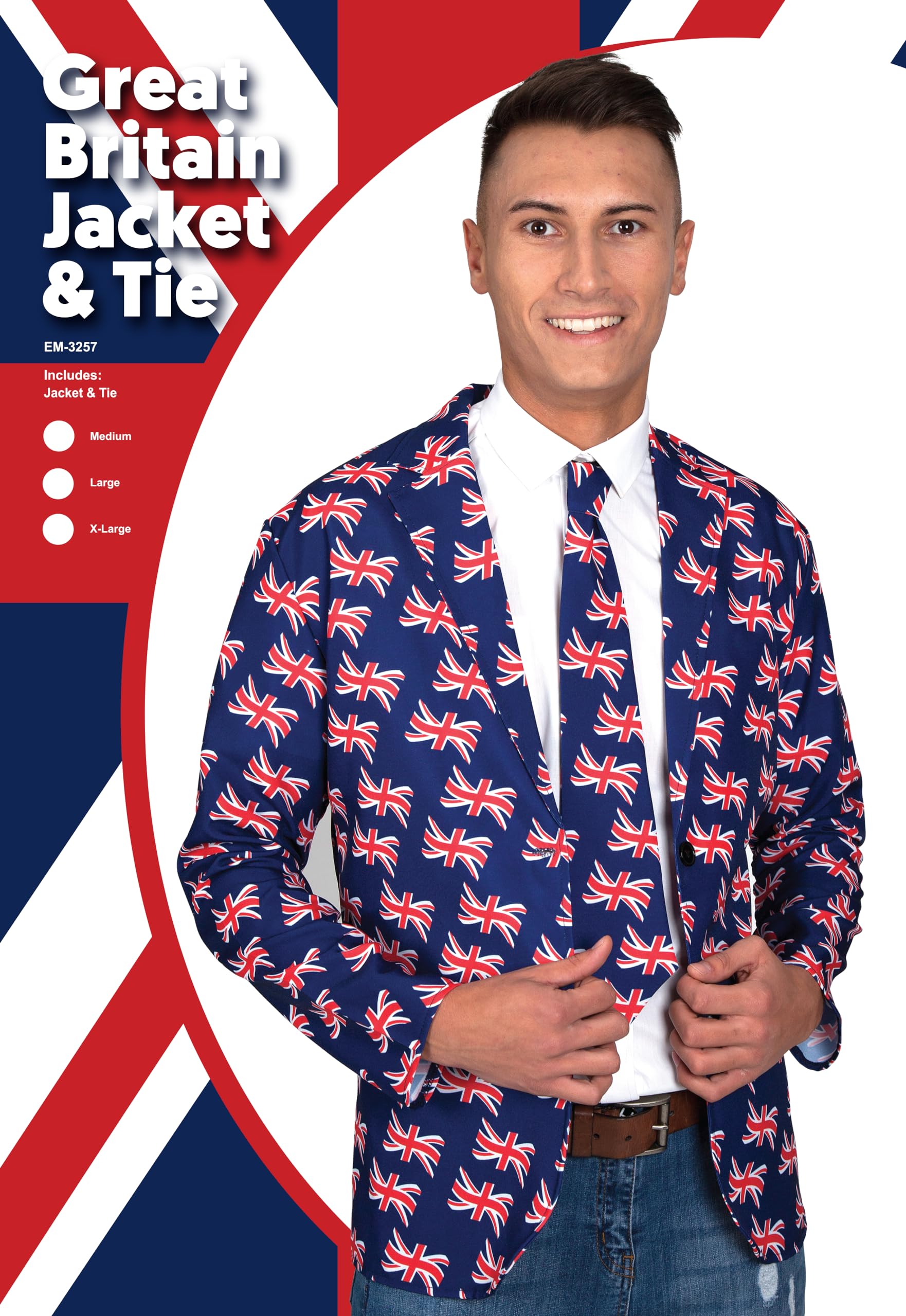 Wicked Costumes Mens Great Britain Union Jack Jacket & Tie Set - X-Large, Blue, Men: X-Large - Image 2