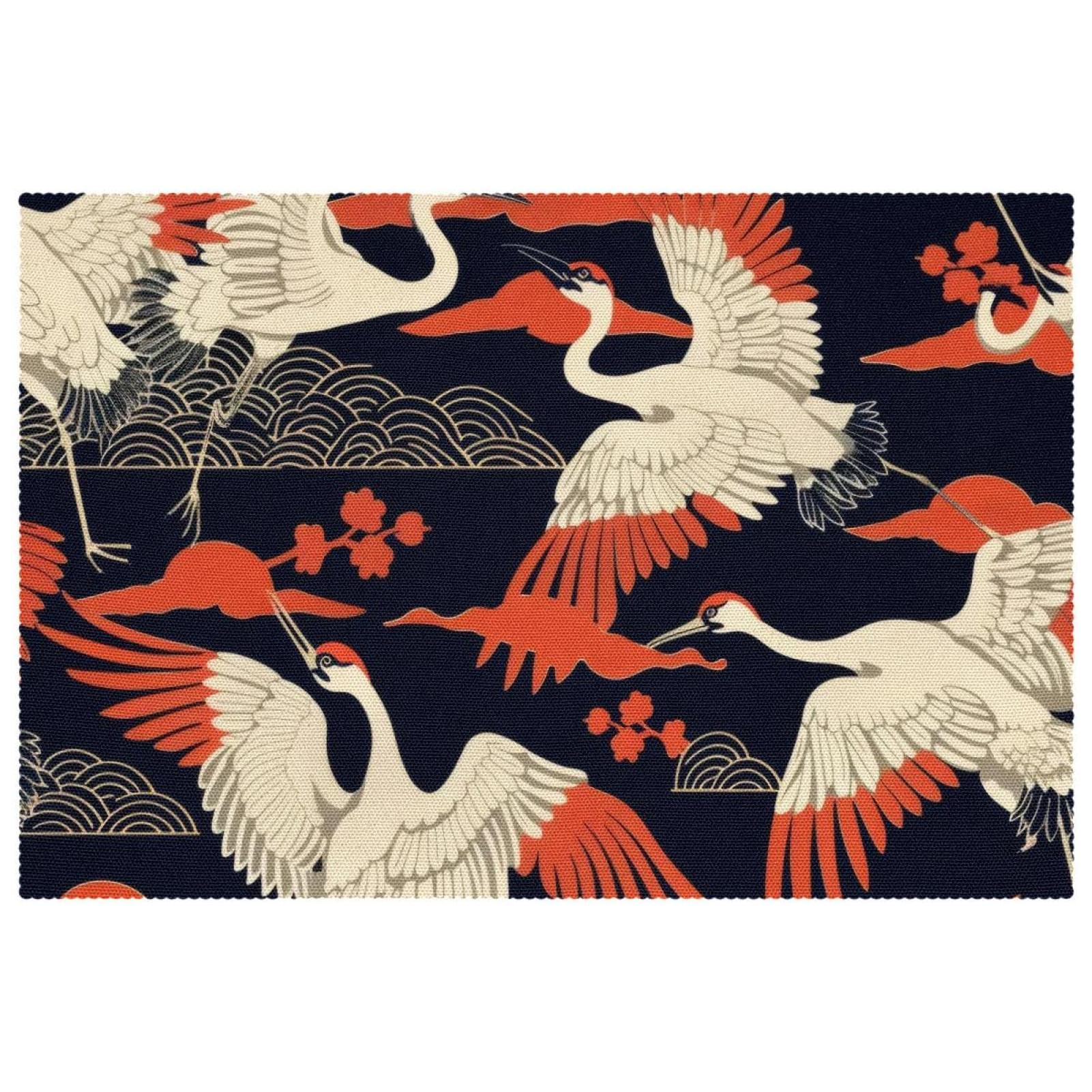 Sets de table anti-tache lavables motif grue japonaise tissu Oxford thermorésistant