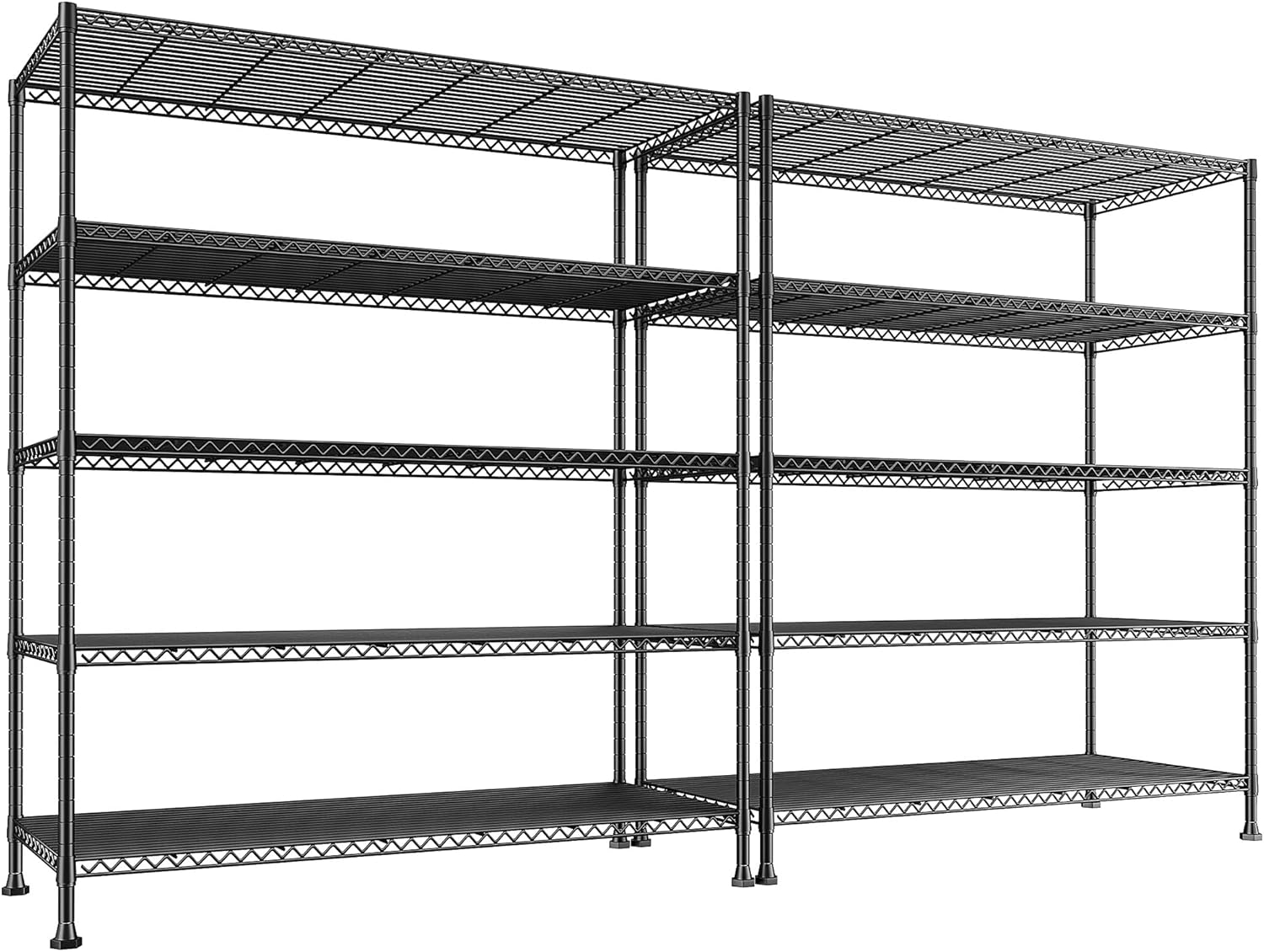 REIBII 45.5''W Storage Shelves Wire Shelving, 5 Tier Pantry Shelves for Storage Rack, Adjustable Metal Shelving for Pantry Kitchen Steel Shelving, 45.5" W x 71" H x 17.7" D, 2 Pack